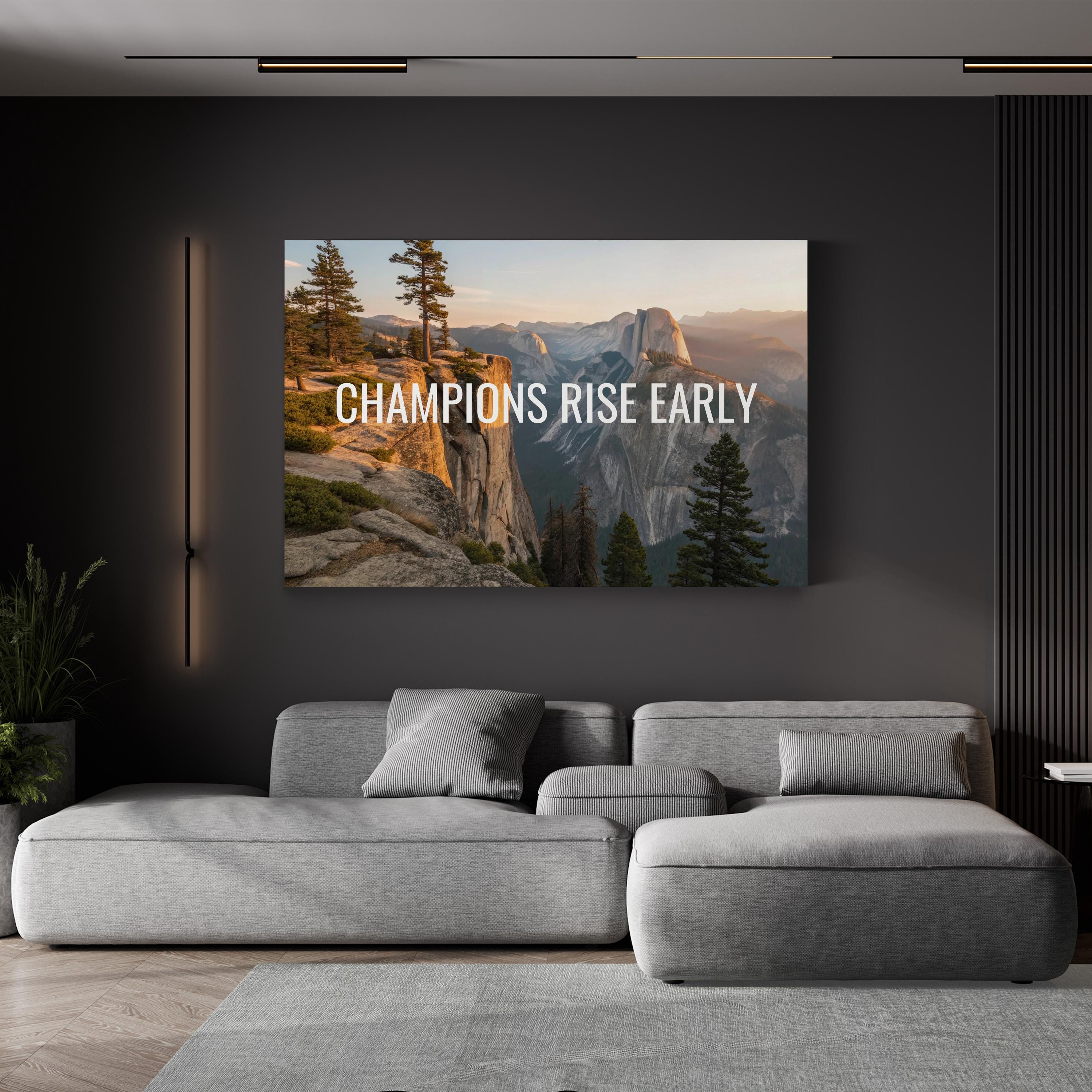 Champions Rise Early: Motivational Mountain Sunrise Canvas Print