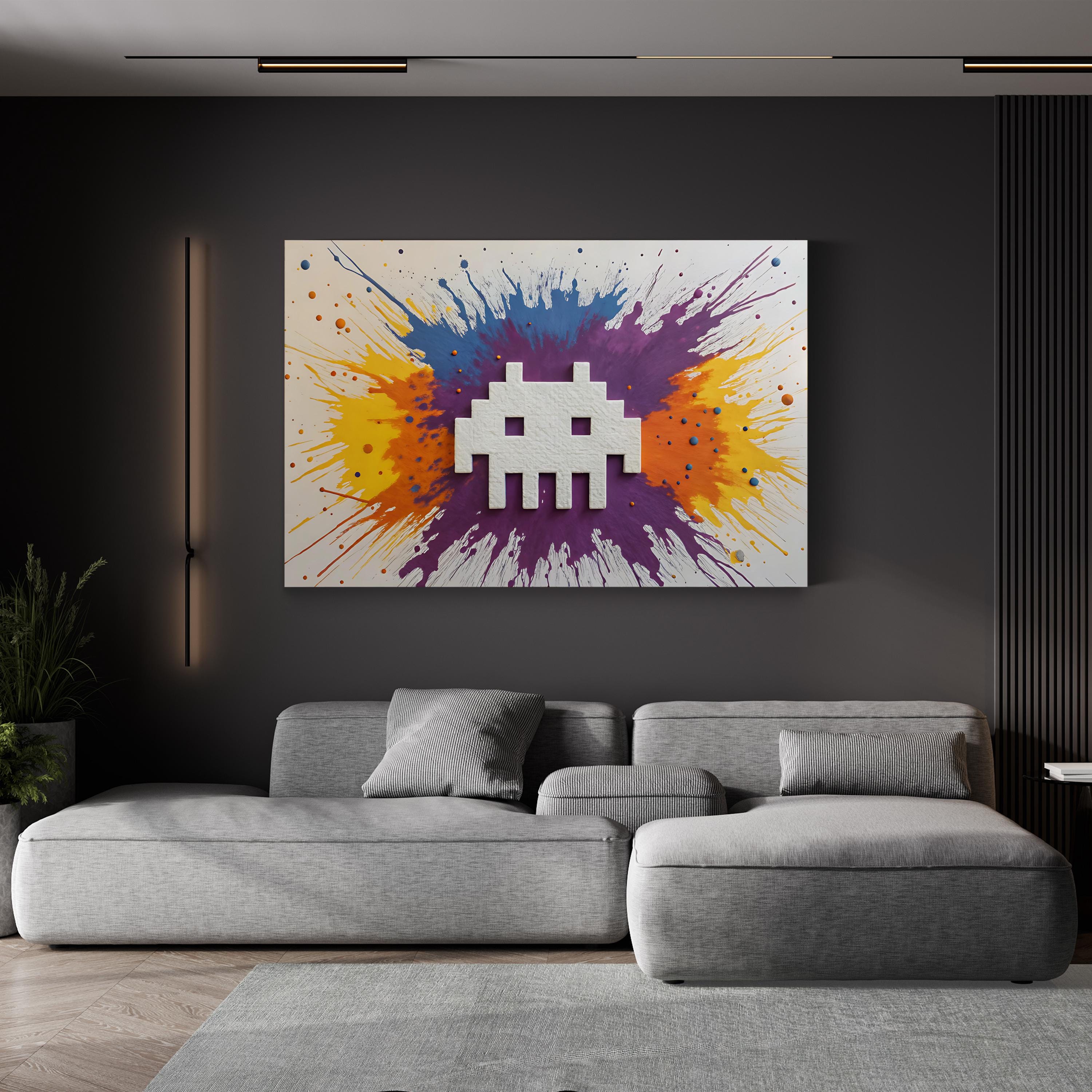 Space Invader Arcade Pop – Period Illustration Wall Art | Retro Canvas Print
