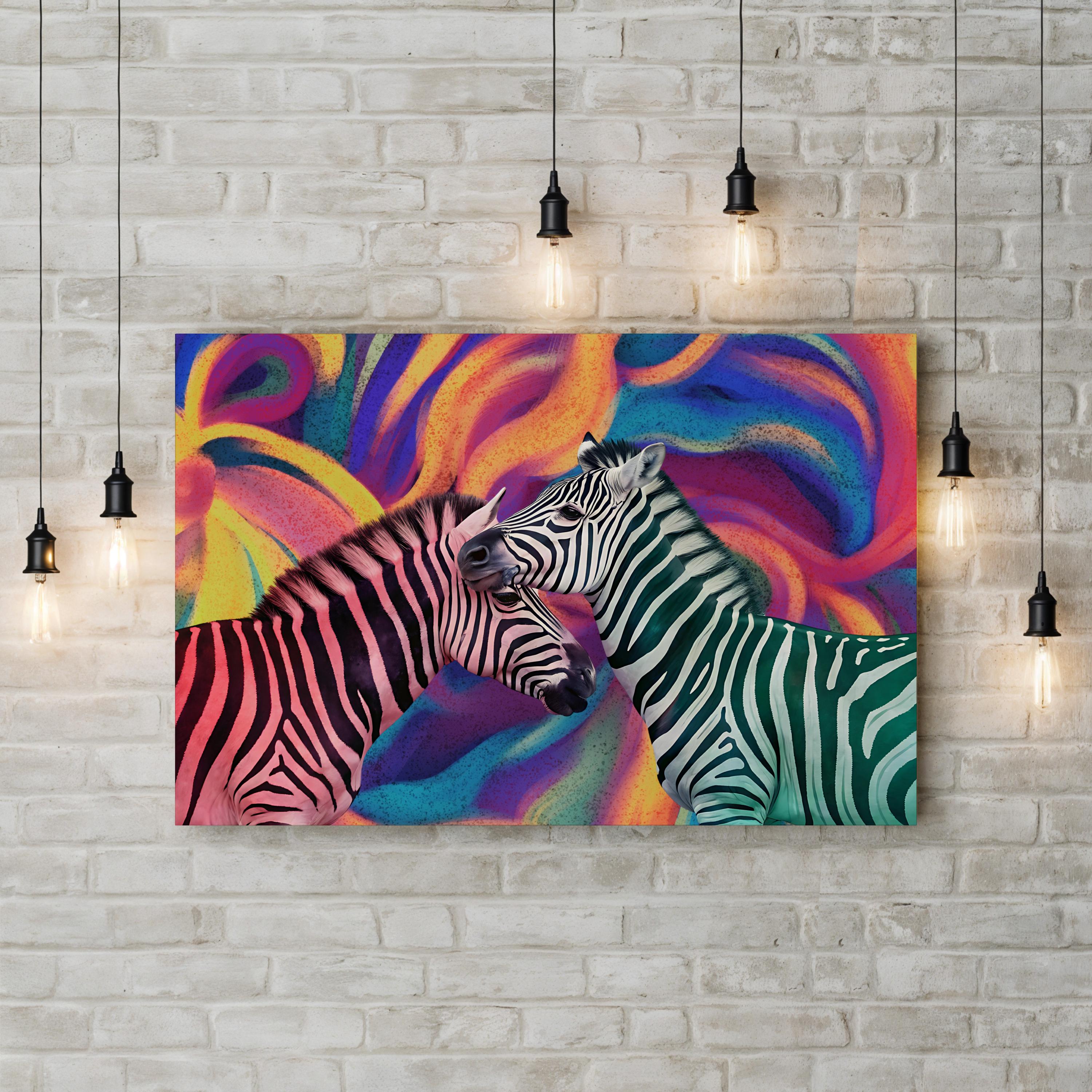 Colorful Zebra – Period Illustration Wall Art | Modern Wildlife Canvas Print