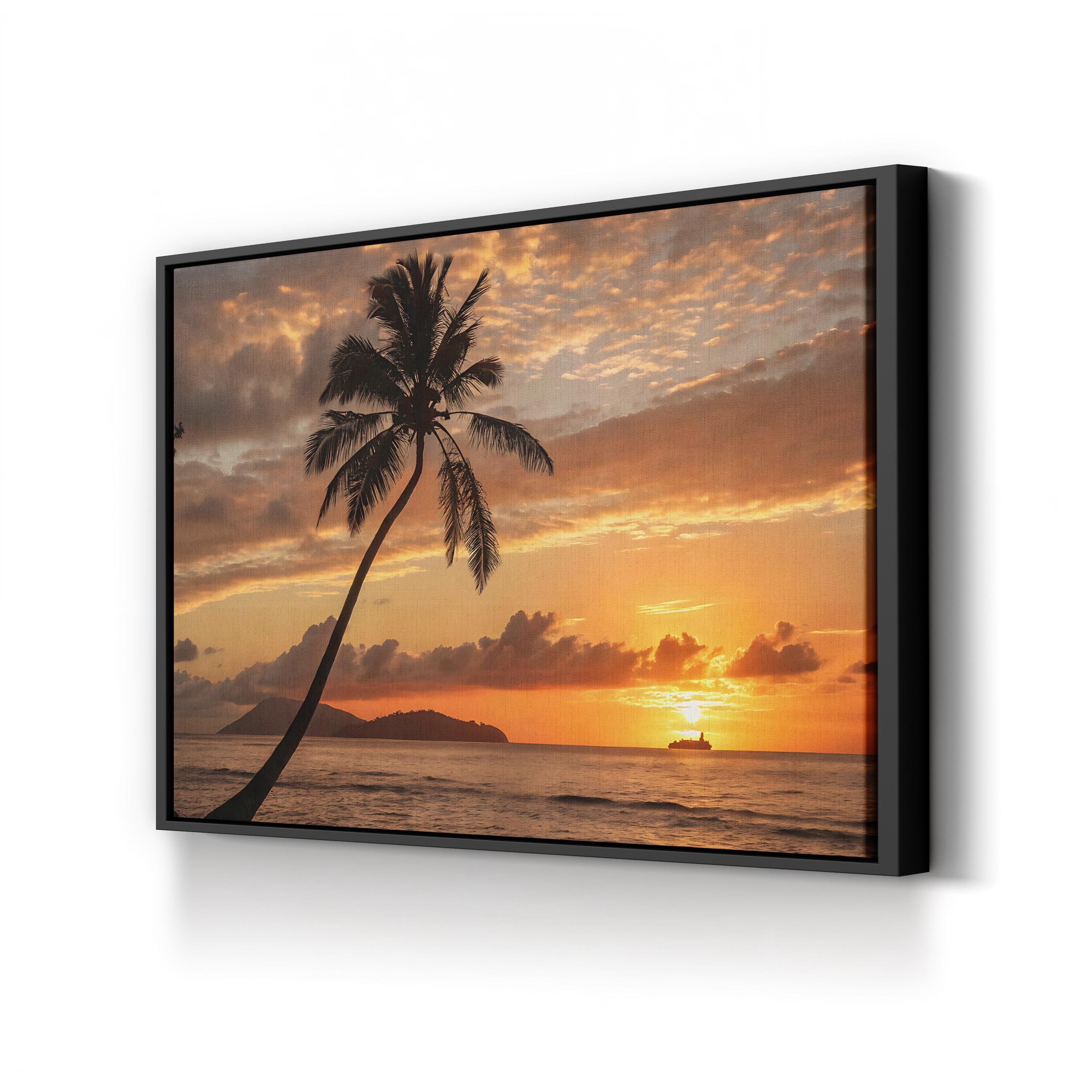 Sunset Palm Tree Coast – Vintage Photography Wall Art | Coastal Ocean Canvas Print