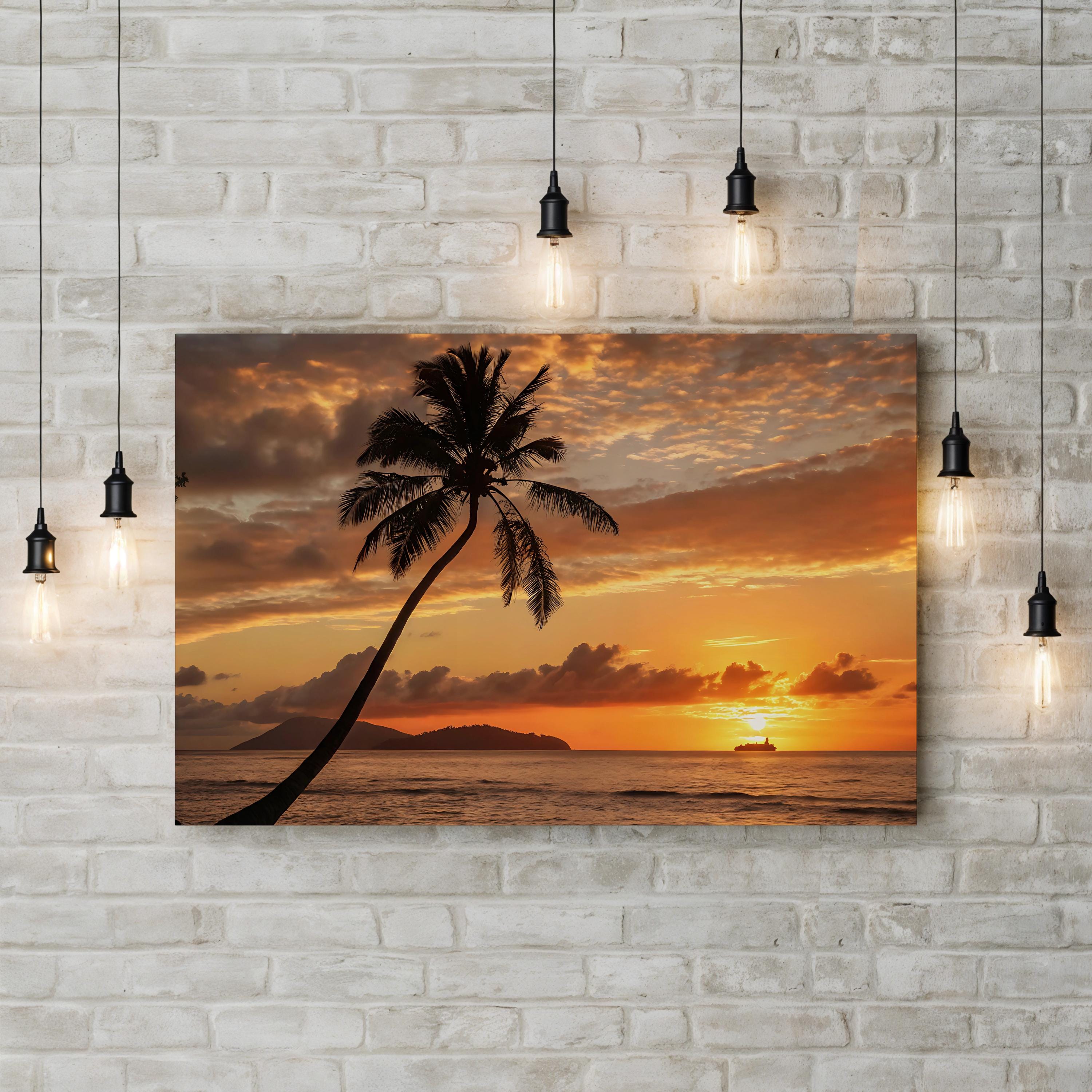 Sunset Palm Tree Coast – Vintage Photography Wall Art | Coastal Ocean Canvas Print