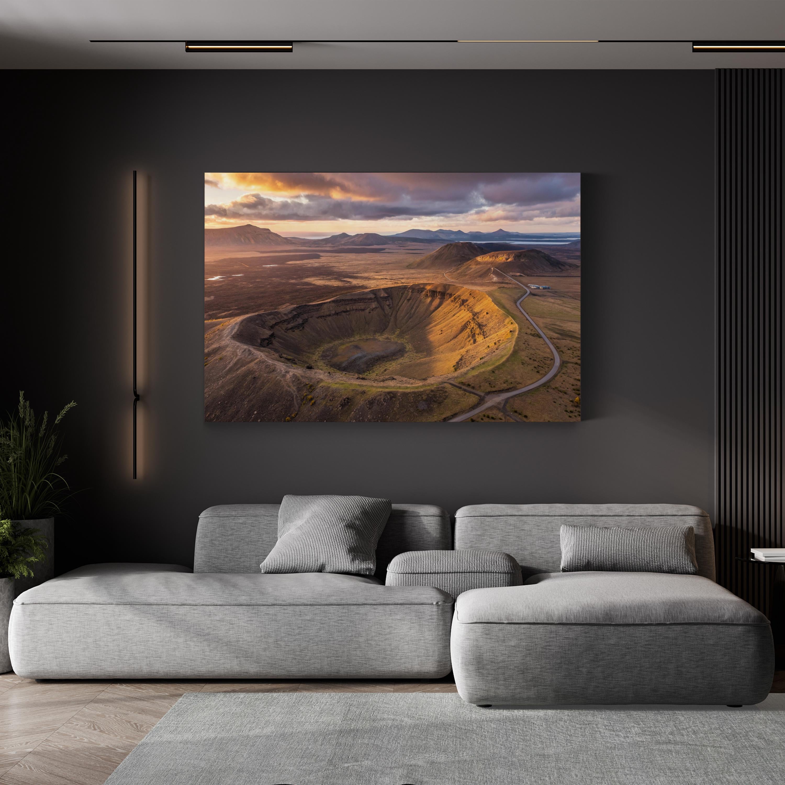 Iceland Volcanic Crater – Vintage Photography Wall Art | Aerial Landscape Canvas Print