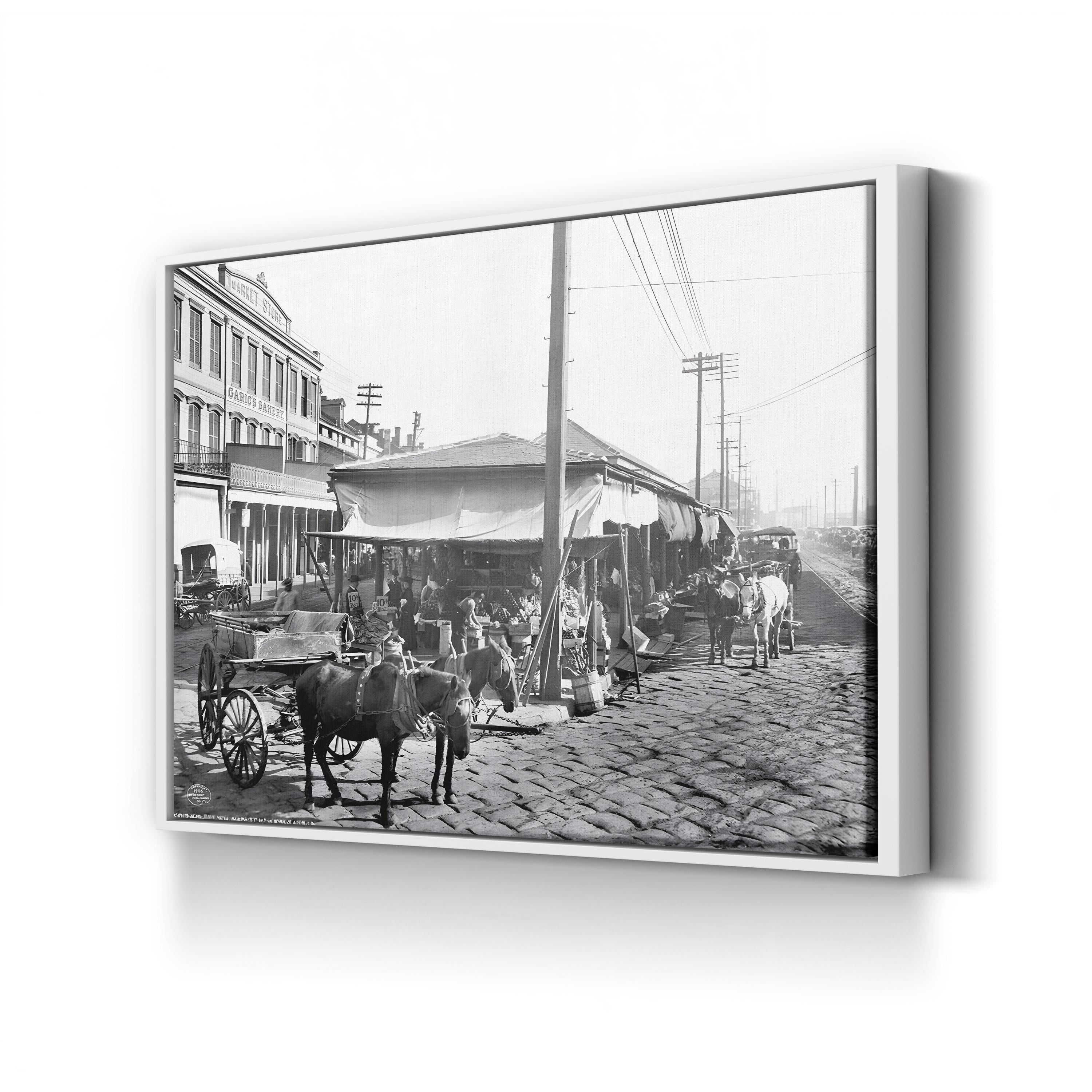 French Market, New Orleans, 1906 by Detroit Publishing Co. canvas print in a white frame