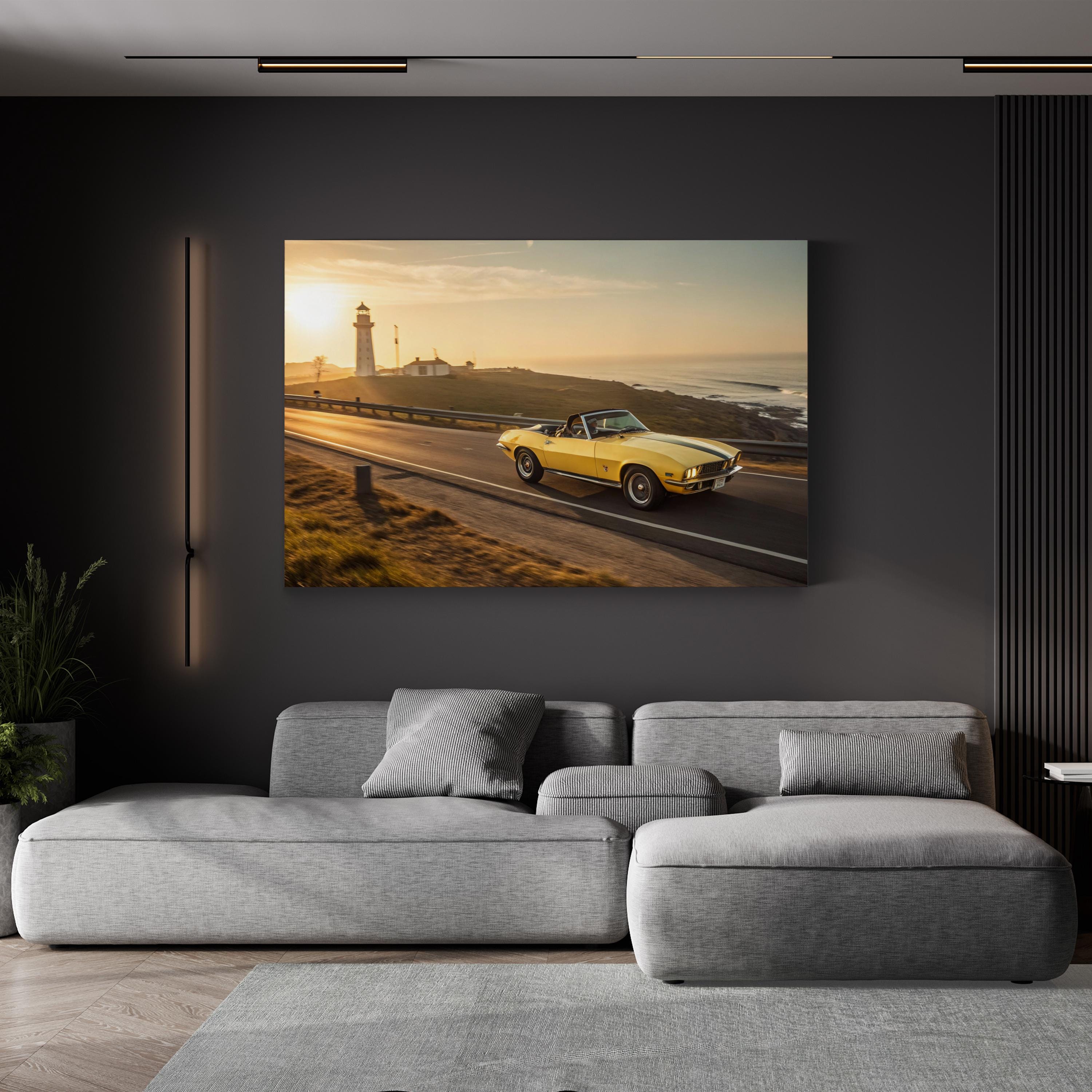 Vintage Car Golden Ribbon Highway – Vintage Photography Wall Art | Automotive Canvas Print