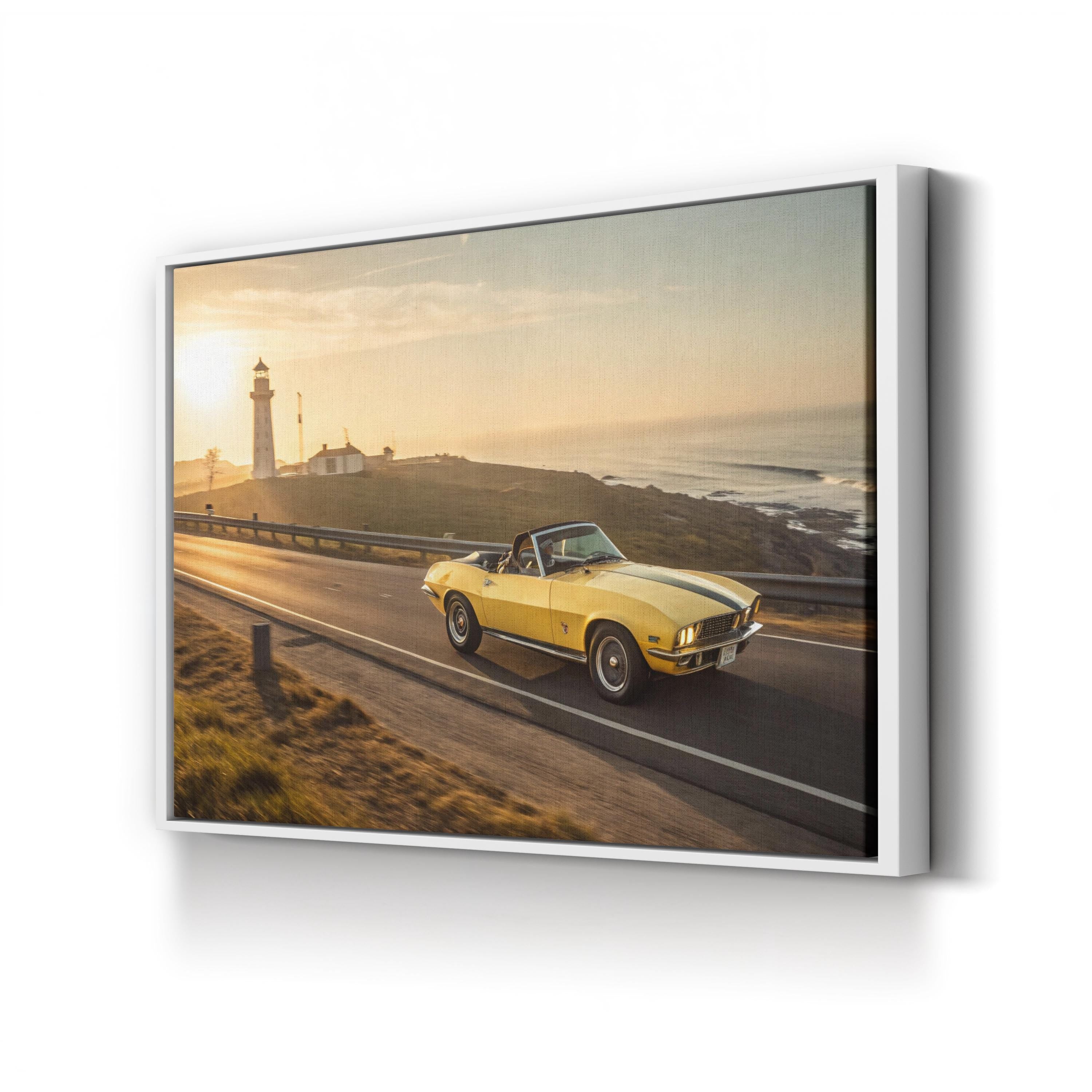 Vintage Car Golden Ribbon Highway – Vintage Photography Wall Art | Automotive Canvas Print