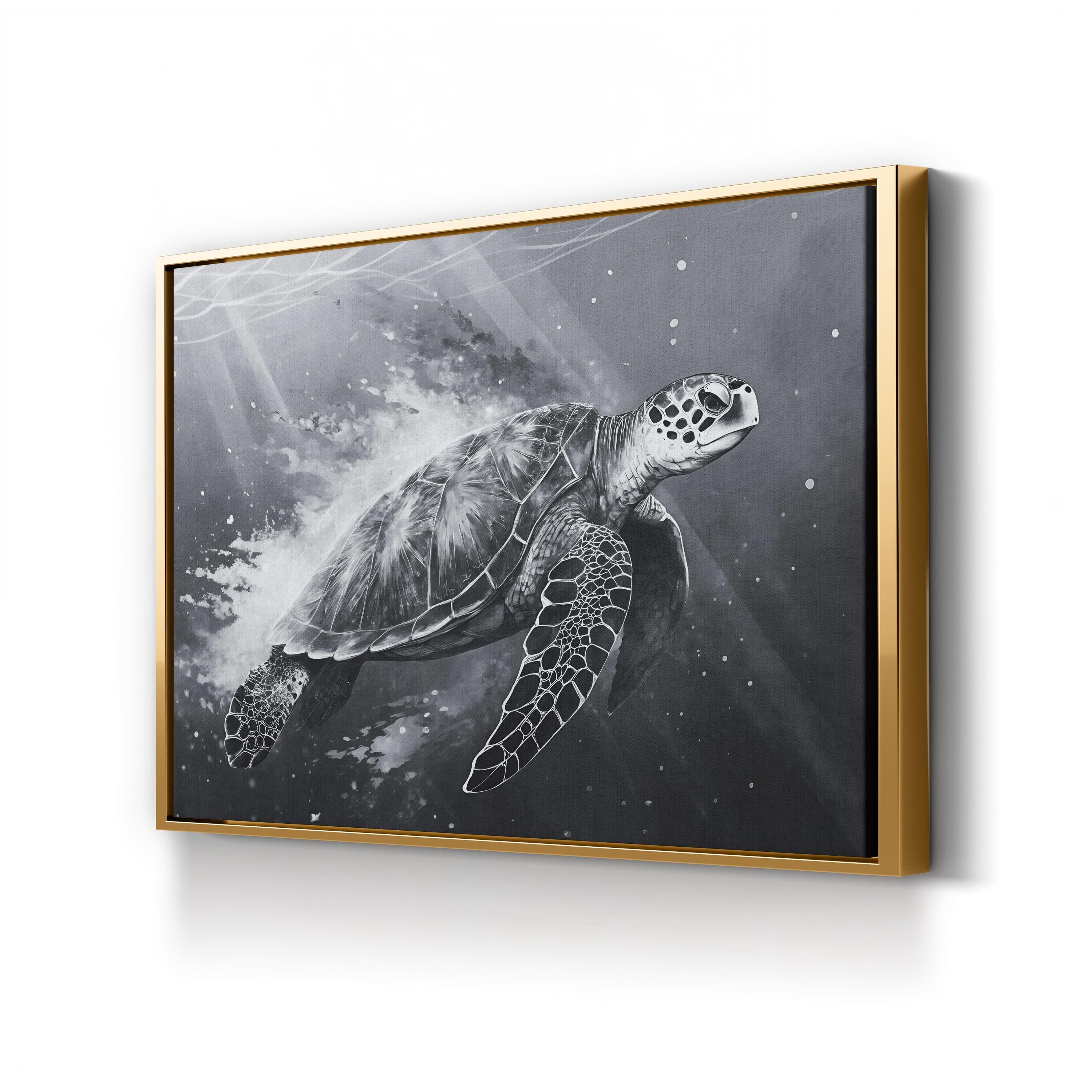 Sea Turtle Black & White – Vintage Photography Wall Art | Coastal Wildlife Canvas Print