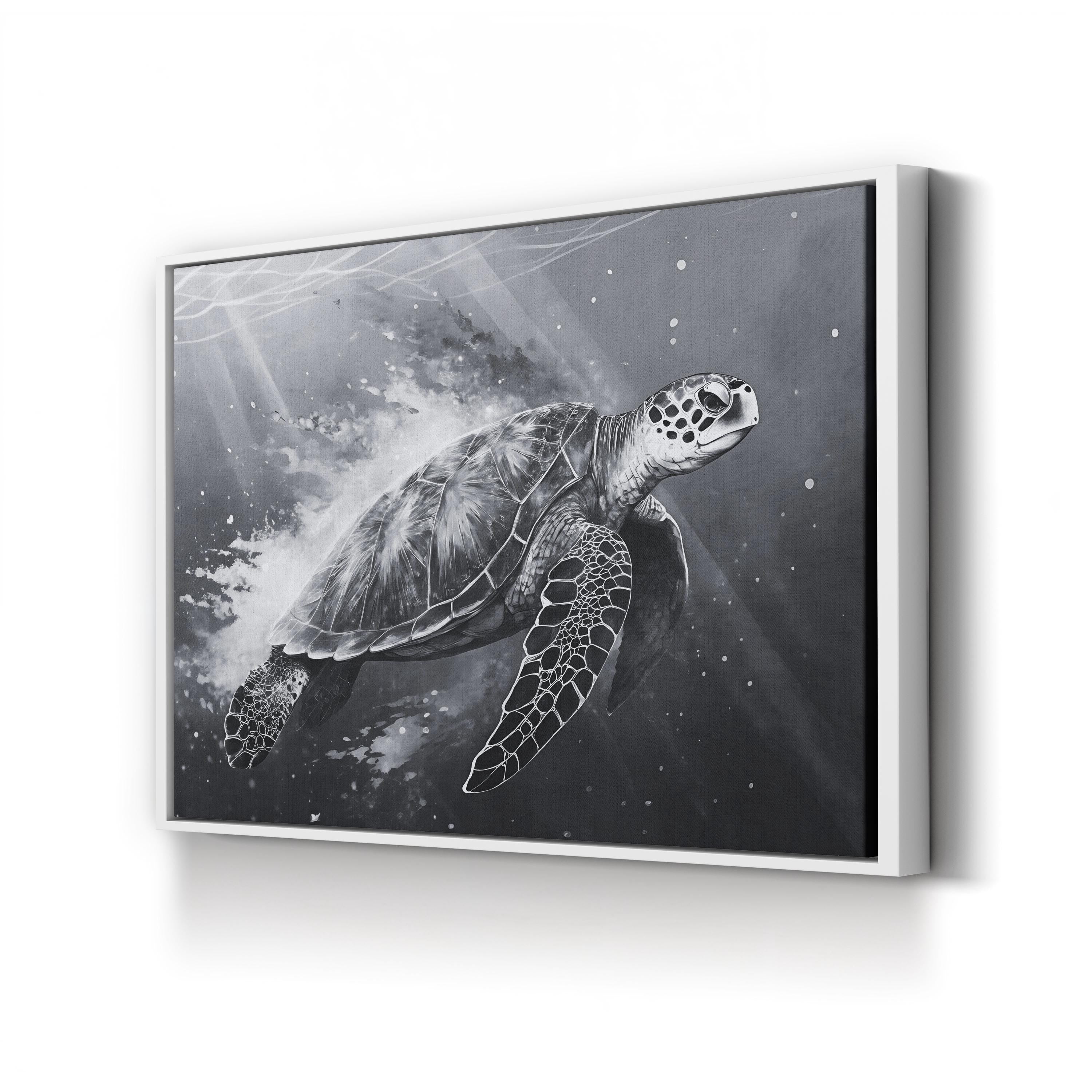 Sea Turtle Black & White – Vintage Photography Wall Art | Coastal Wildlife Canvas Print