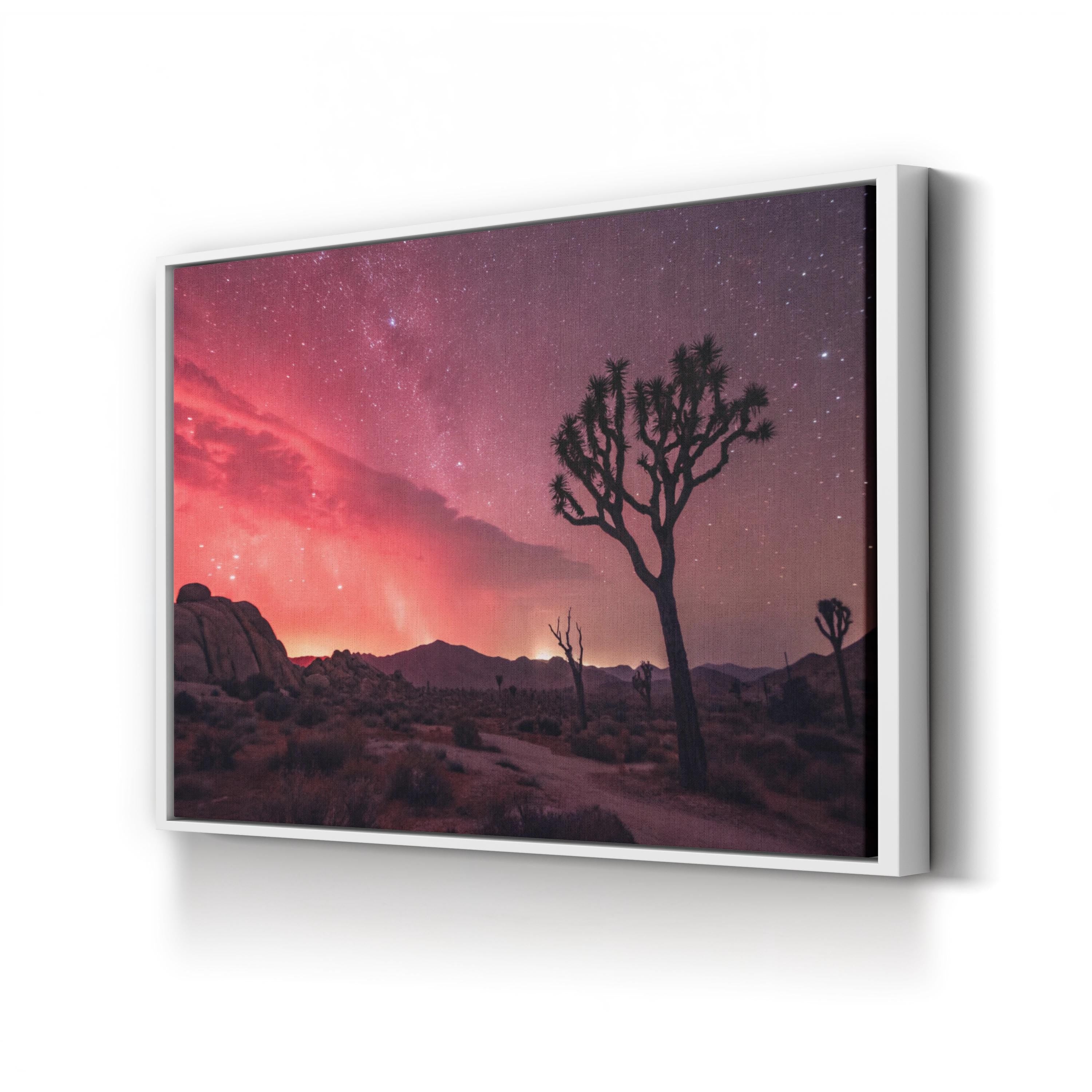 Joshua Tree Red Aurora – Vintage Photography Wall Art | Starry Desert Canvas Print