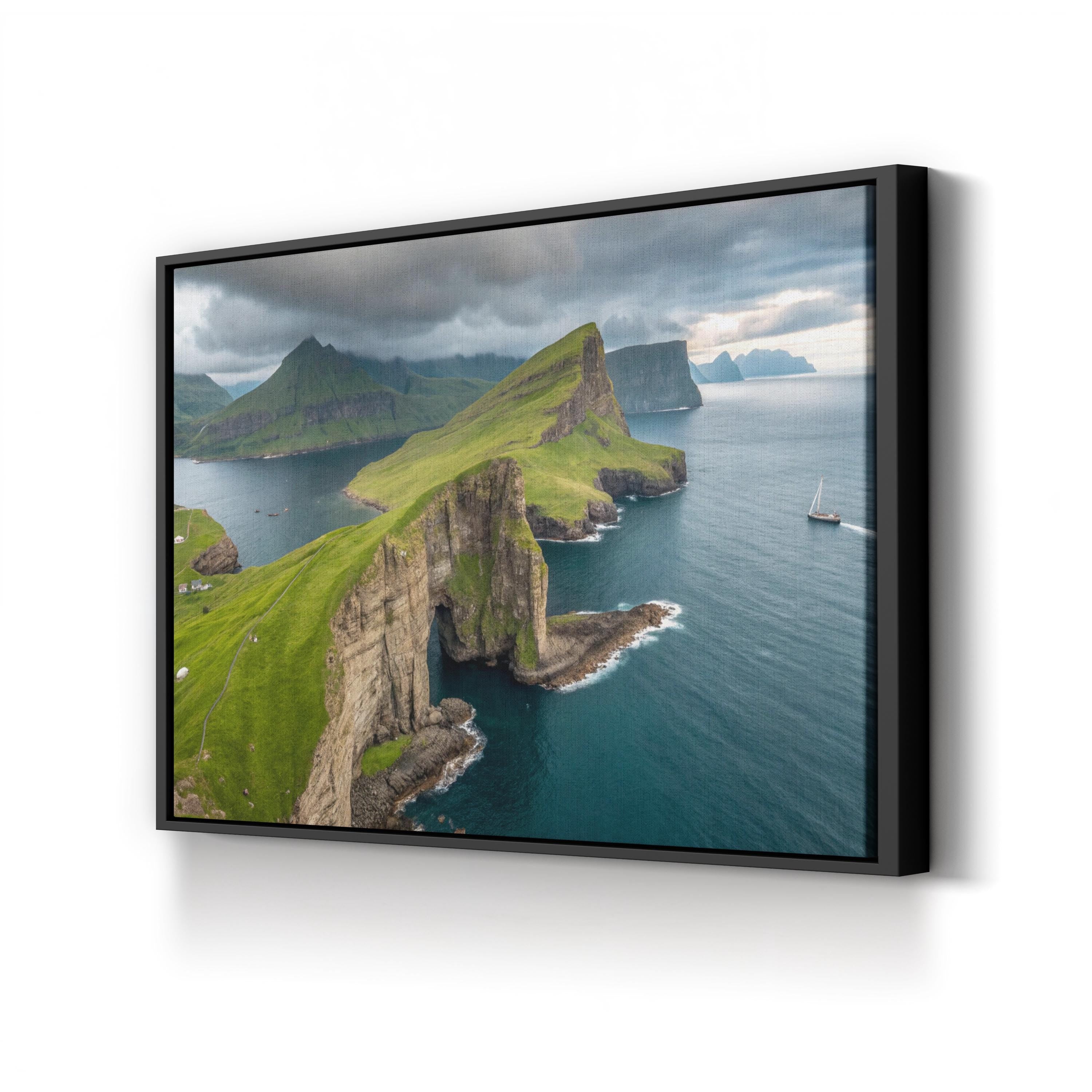 Drangarnir Cliffside Canvas Art Print — Faroe Islands Coastal Ocean View Wall Art