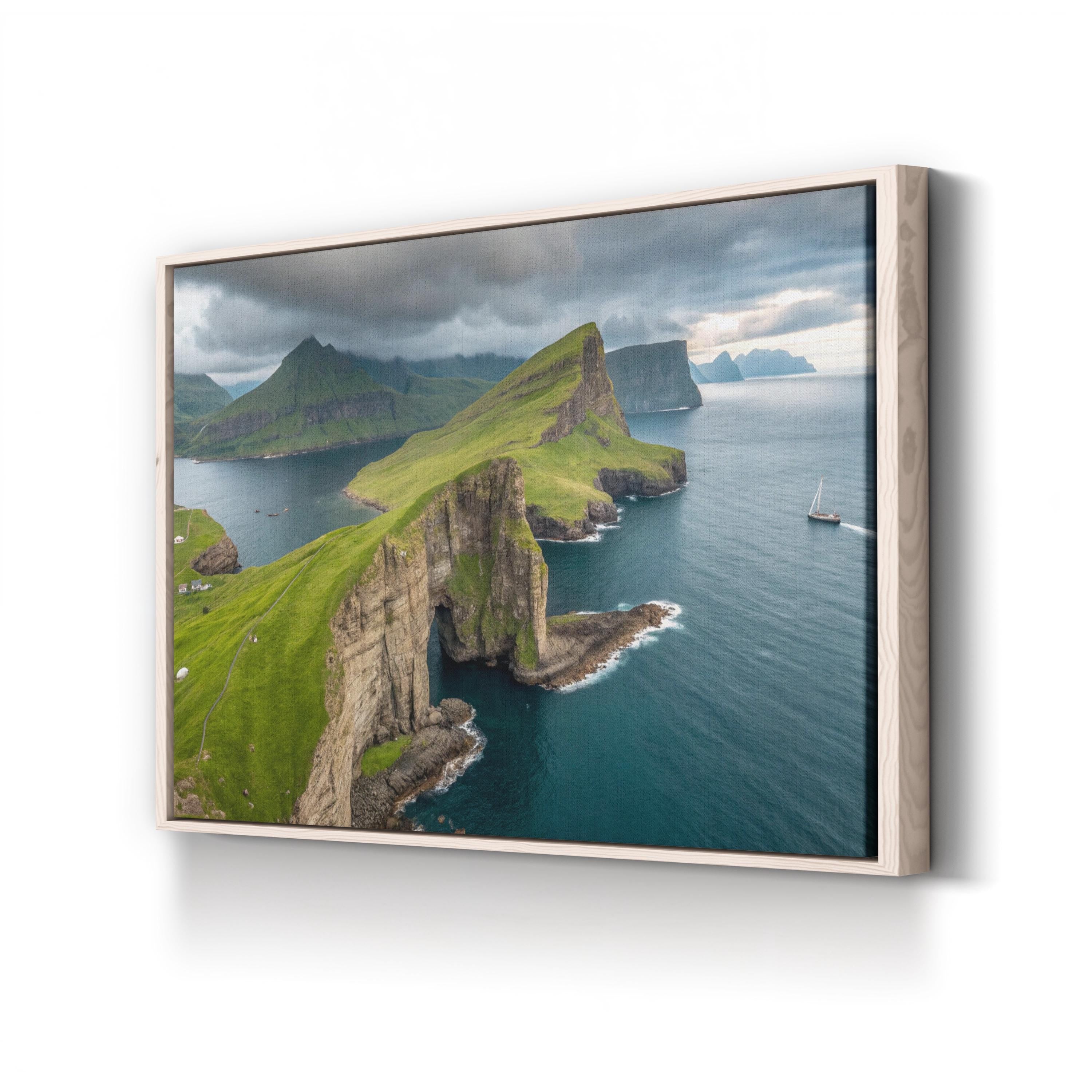 Drangarnir Cliffside Canvas Art Print — Faroe Islands Coastal Ocean View Wall Art