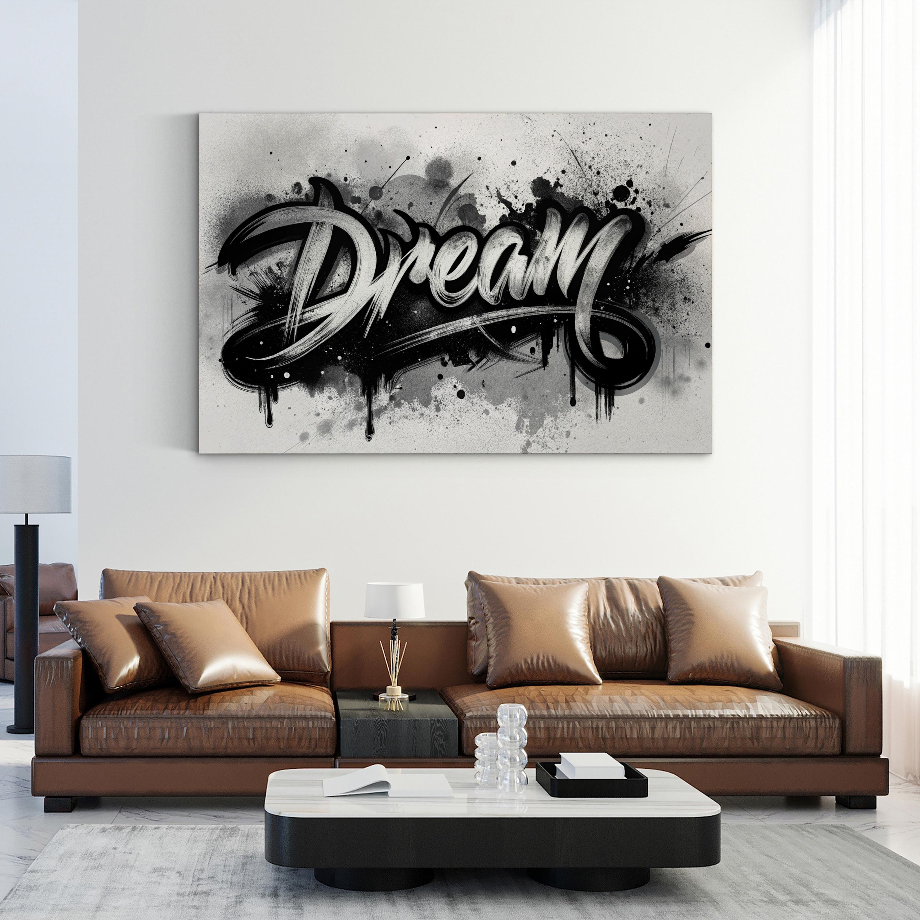 Dream Calligraphy Minimalist – Period Illustration Wall Art | Black & White Canvas Print