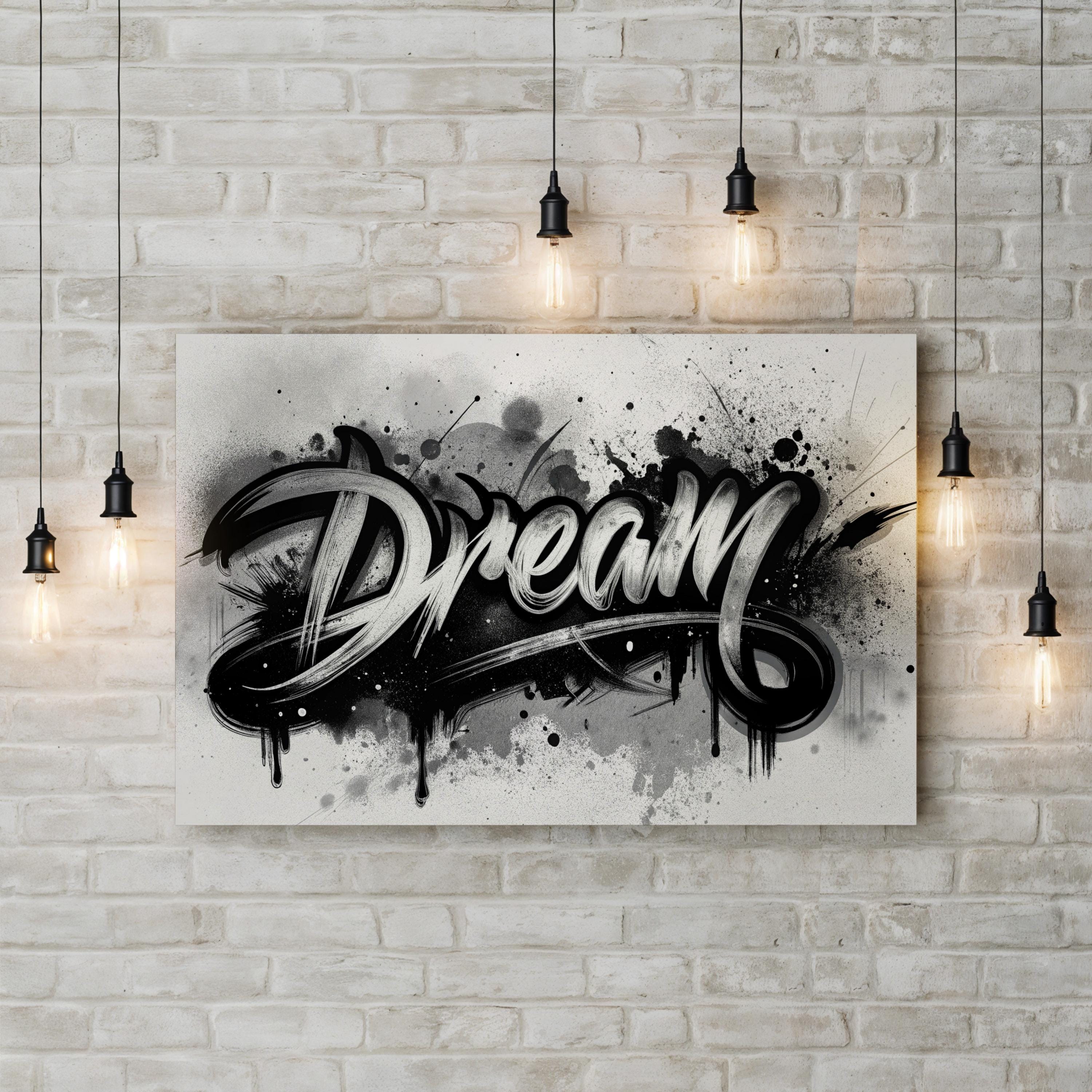 Dream Calligraphy Minimalist – Period Illustration Wall Art | Black & White Canvas Print