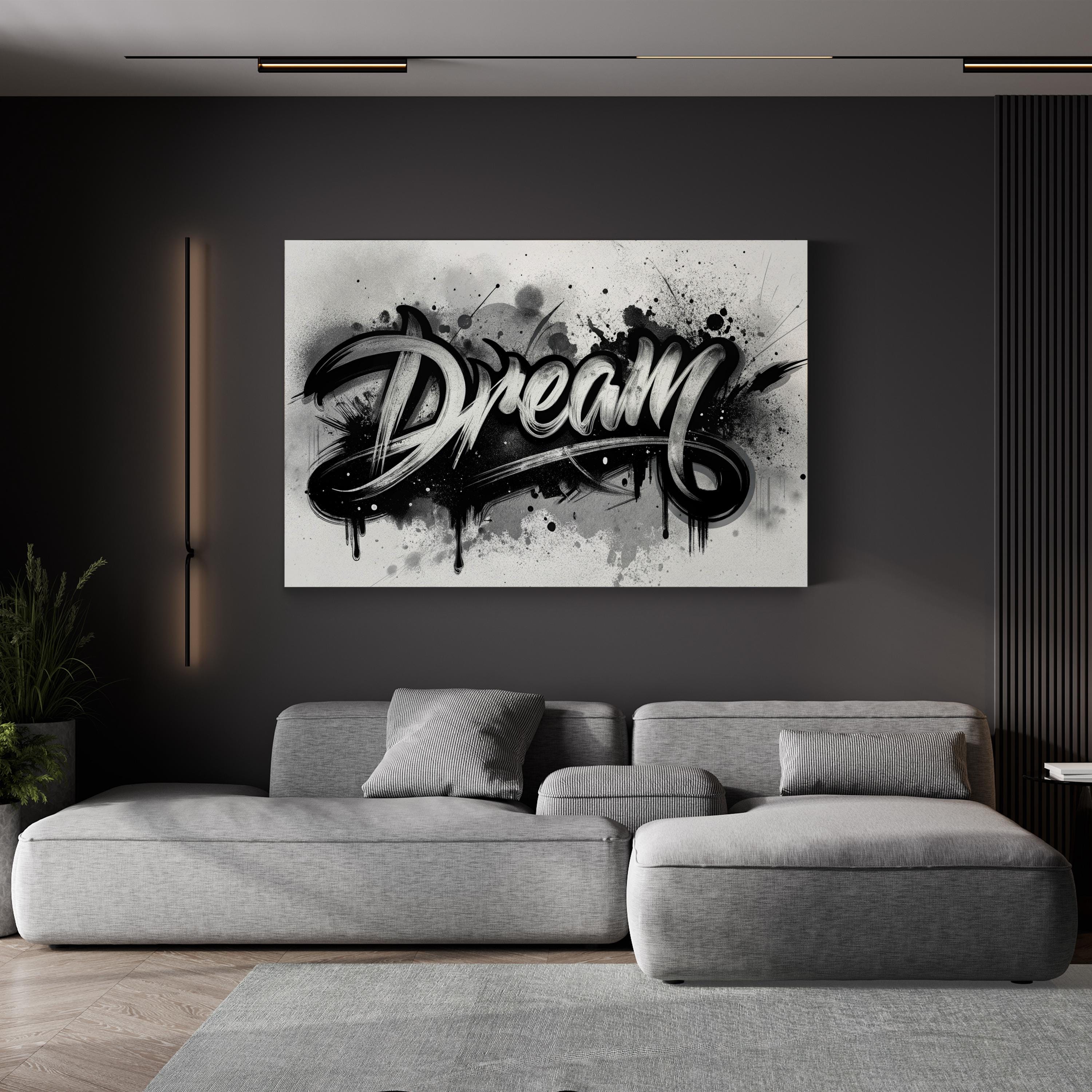 Dream Calligraphy Minimalist – Period Illustration Wall Art | Black & White Canvas Print