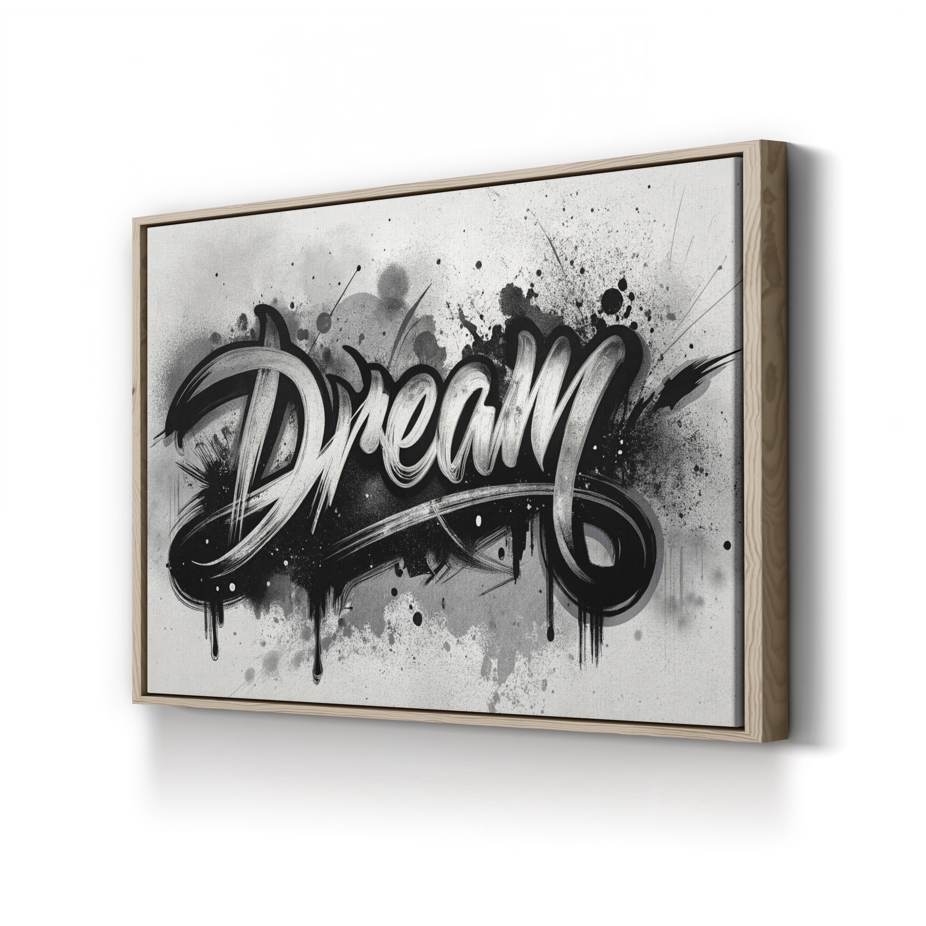 Dream Calligraphy Minimalist – Period Illustration Wall Art | Black & White Canvas Print