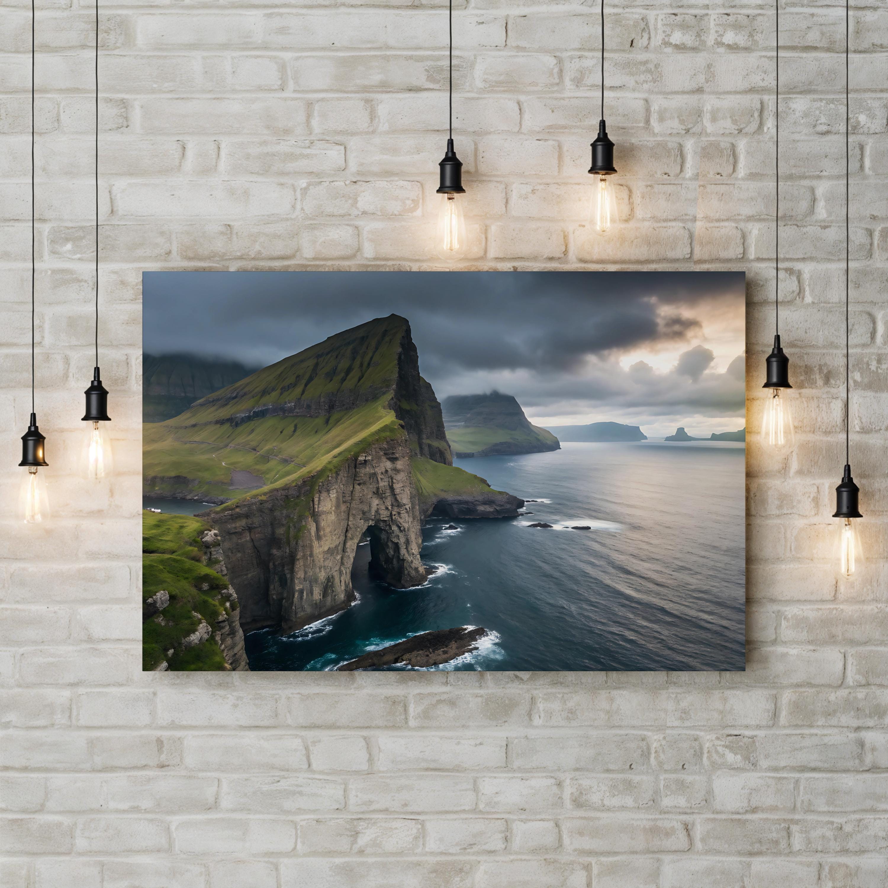 Drangarnir Faroe Islands Canvas Wall Art — North Atlantic Sea Stacks Coastal Landscape Print