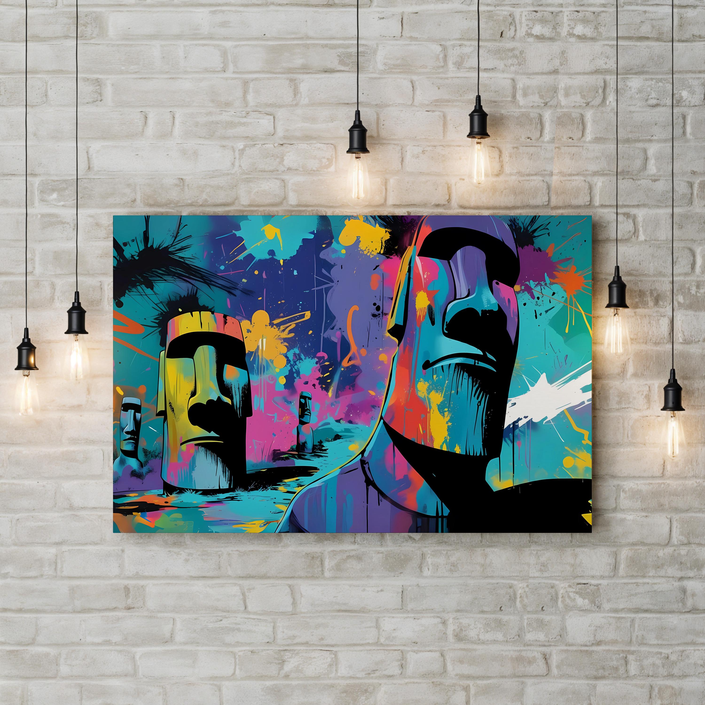 Moai Graffiti Easter Island – Period Illustration Wall Art | Statue Canvas Print