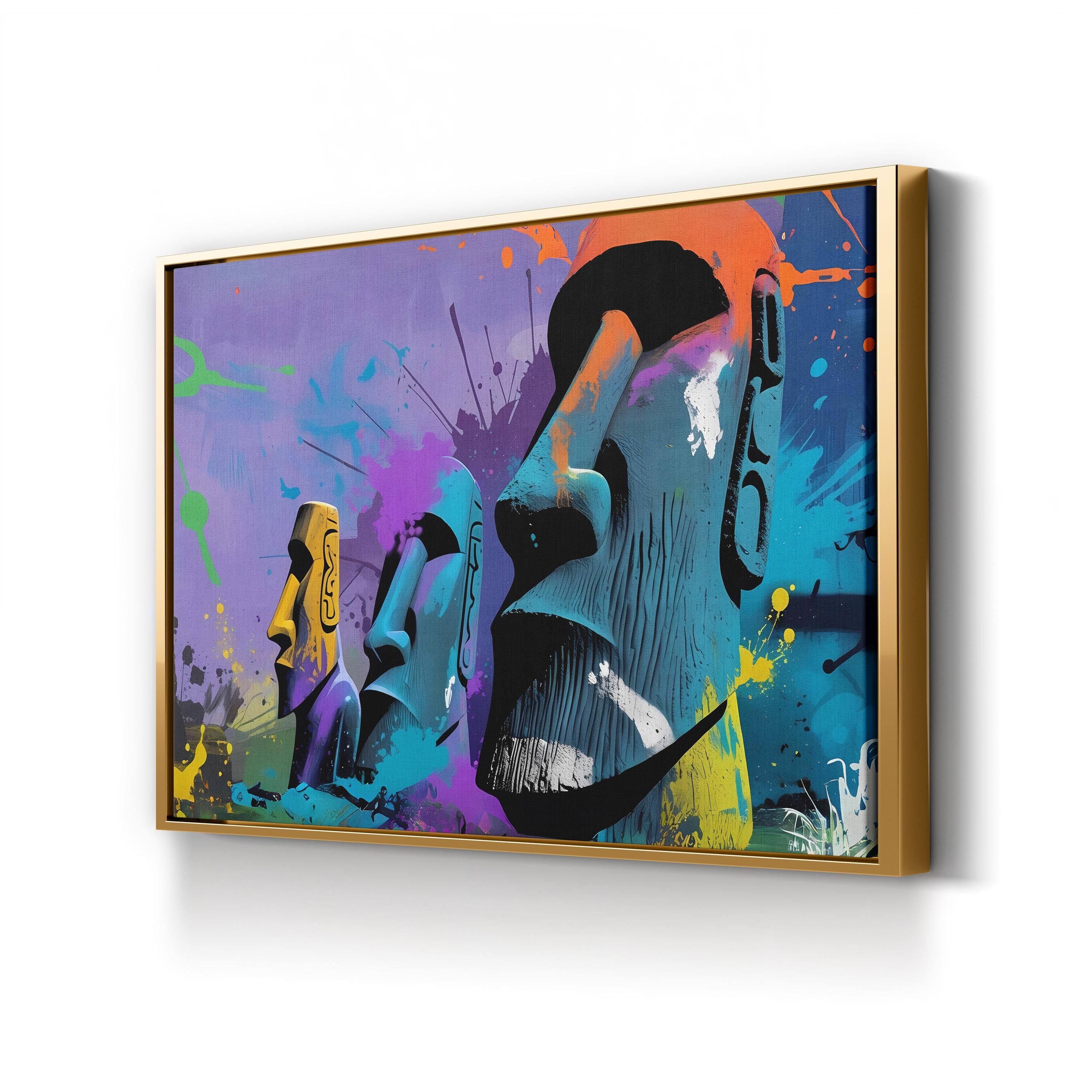 Moai Graffiti Bold Statues – Period Illustration Wall Art | Easter Island Canvas Print