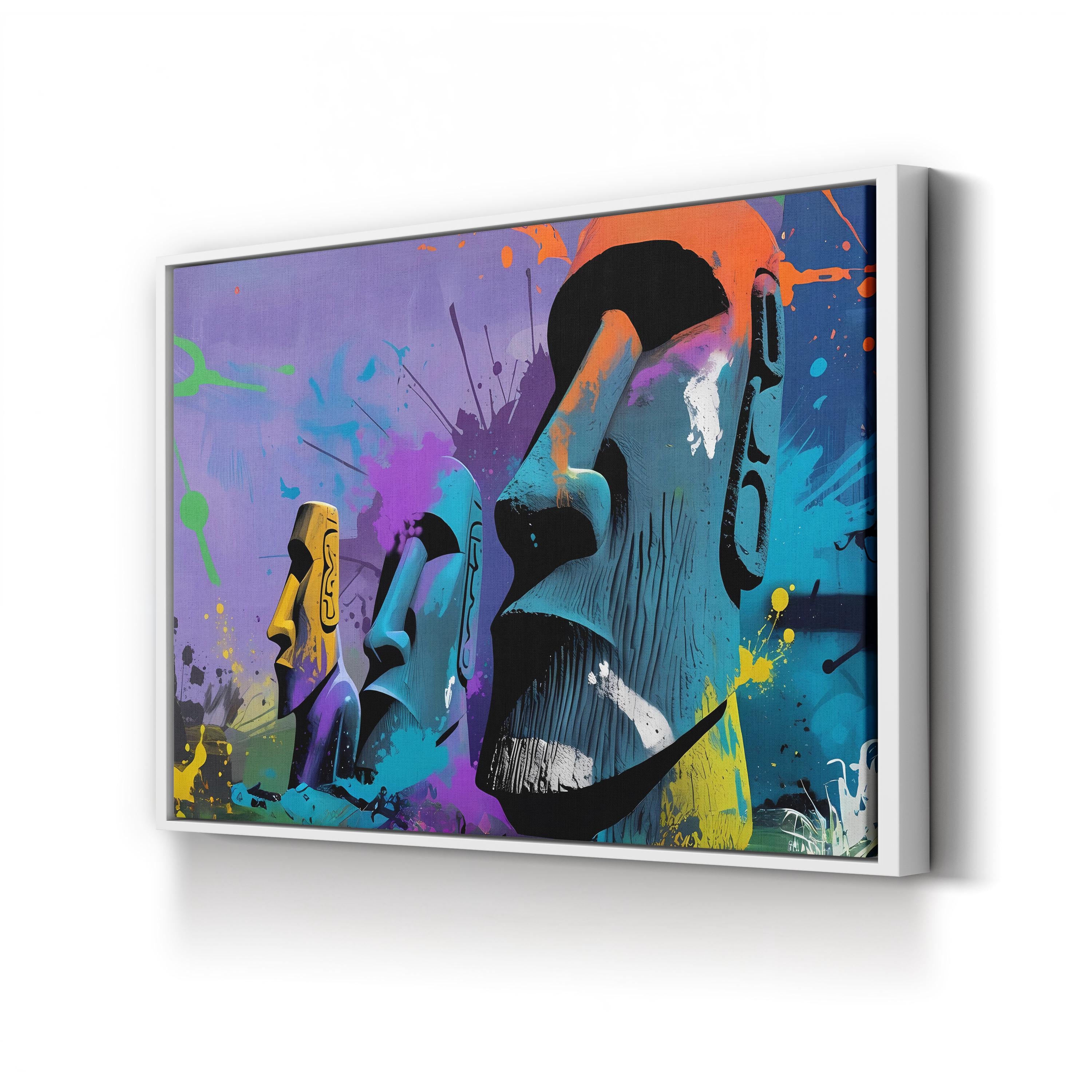 Moai Graffiti Bold Statues – Period Illustration Wall Art | Easter Island Canvas Print