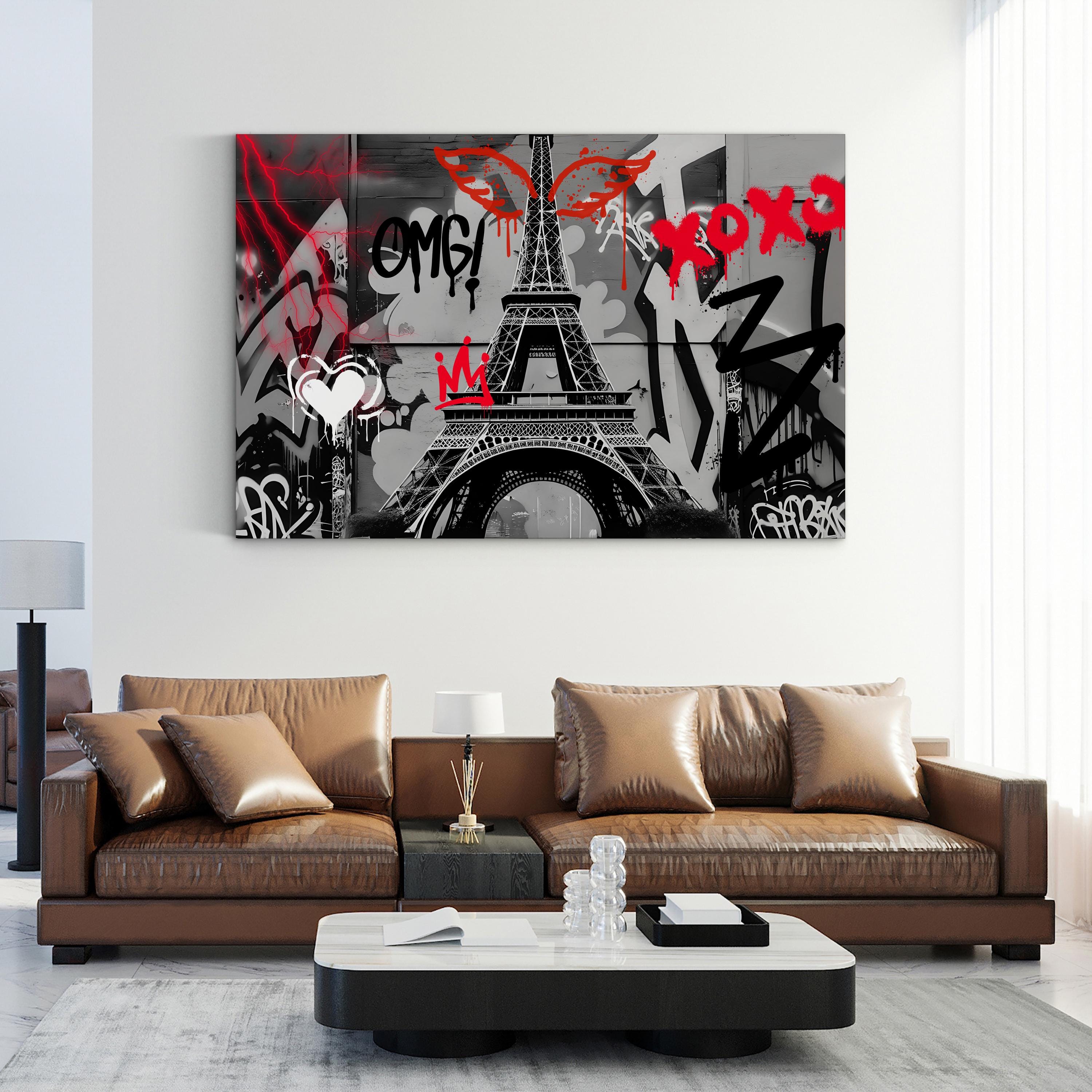 Eiffel Tower Graffiti Black & Red – Period Illustration Wall Art | Parisian Street Canvas Print