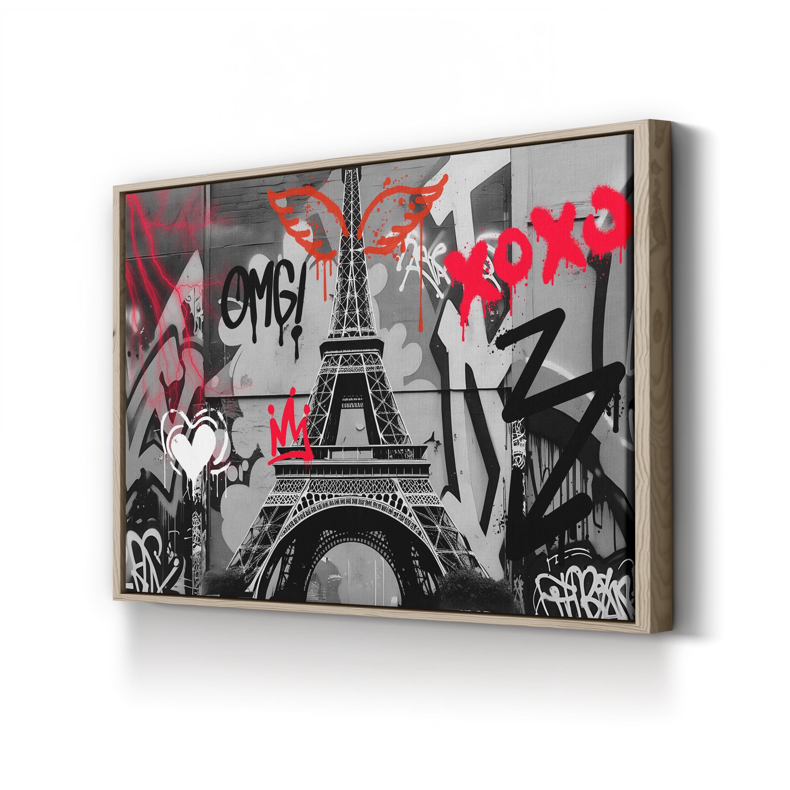 Eiffel Tower Graffiti Black & Red – Period Illustration Wall Art | Parisian Street Canvas Print