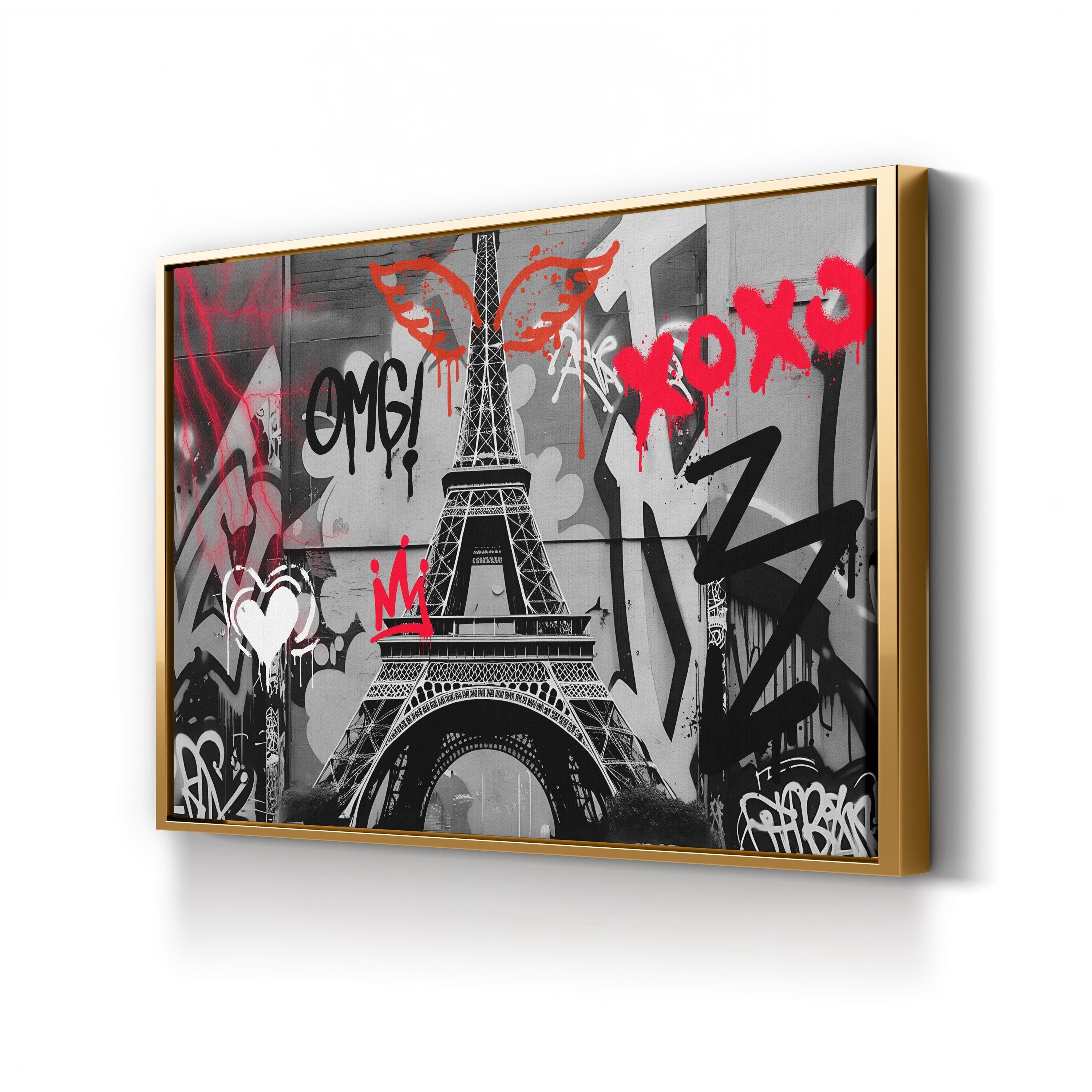 Eiffel Tower Graffiti Black & Red – Period Illustration Wall Art | Parisian Street Canvas Print