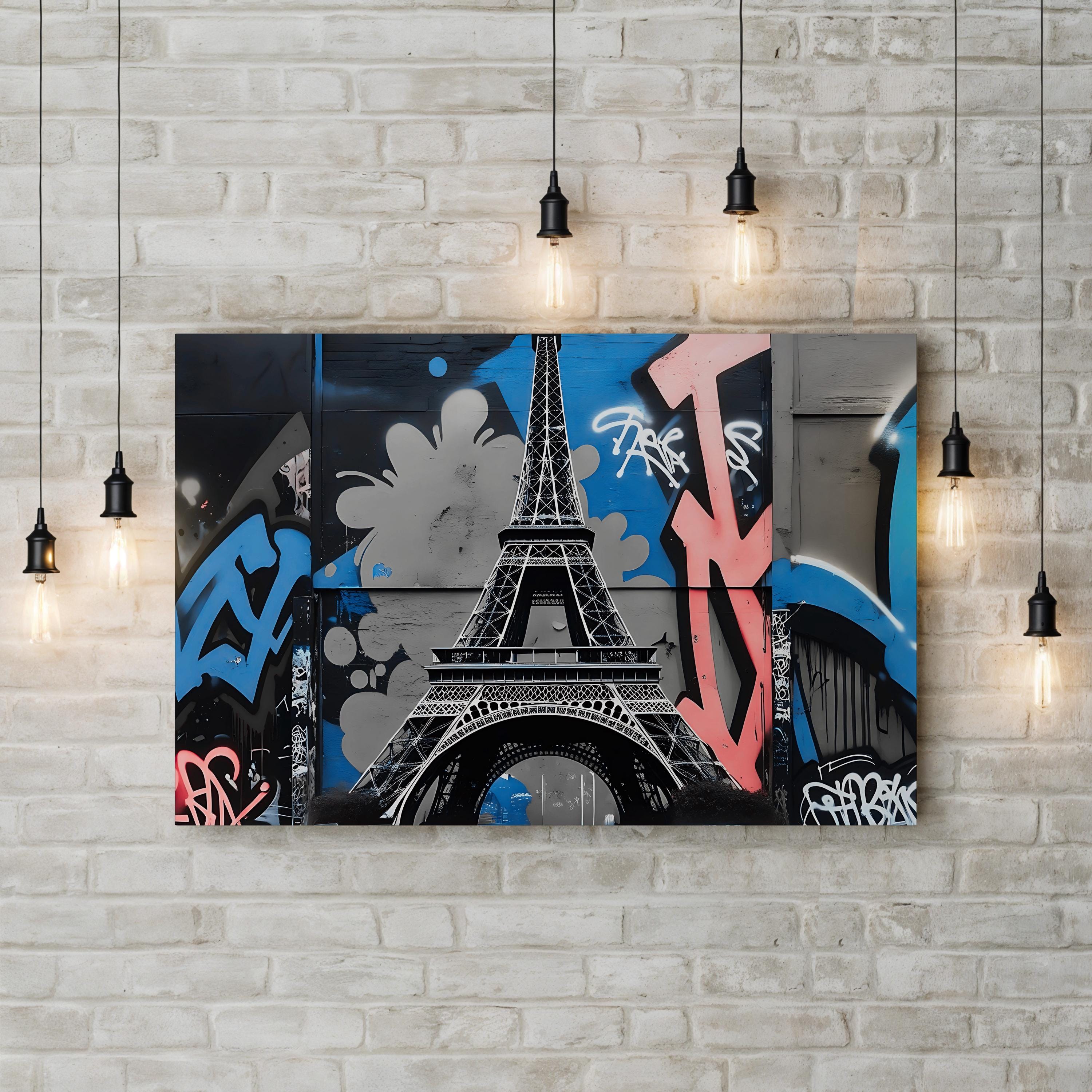 Eiffel Tower Graffiti Urban – Period Illustration Wall Art | Parisian Street Canvas Print