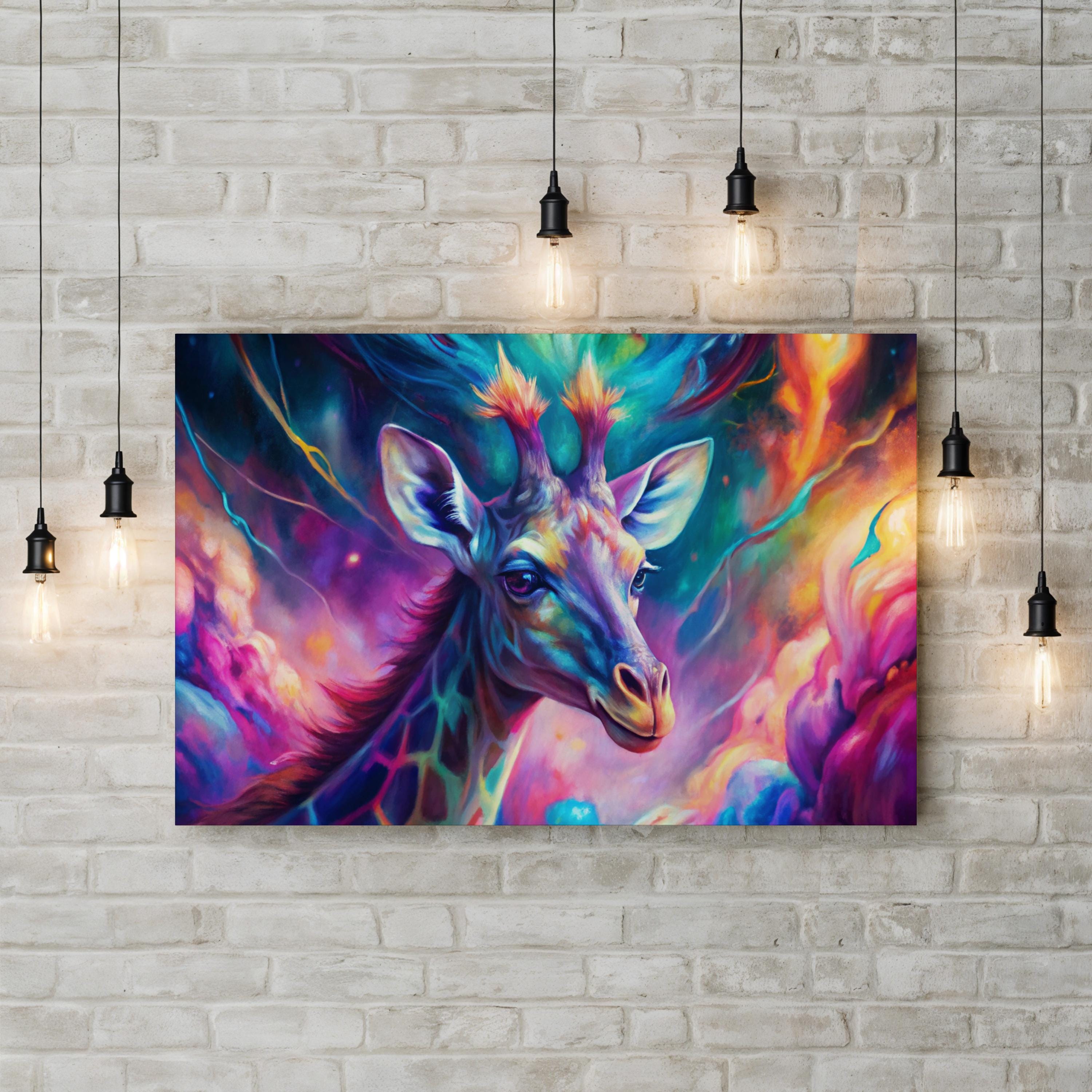 Enchanted Giraffe Canvas – Modern Pop Cosmic Wildlife Wall Art