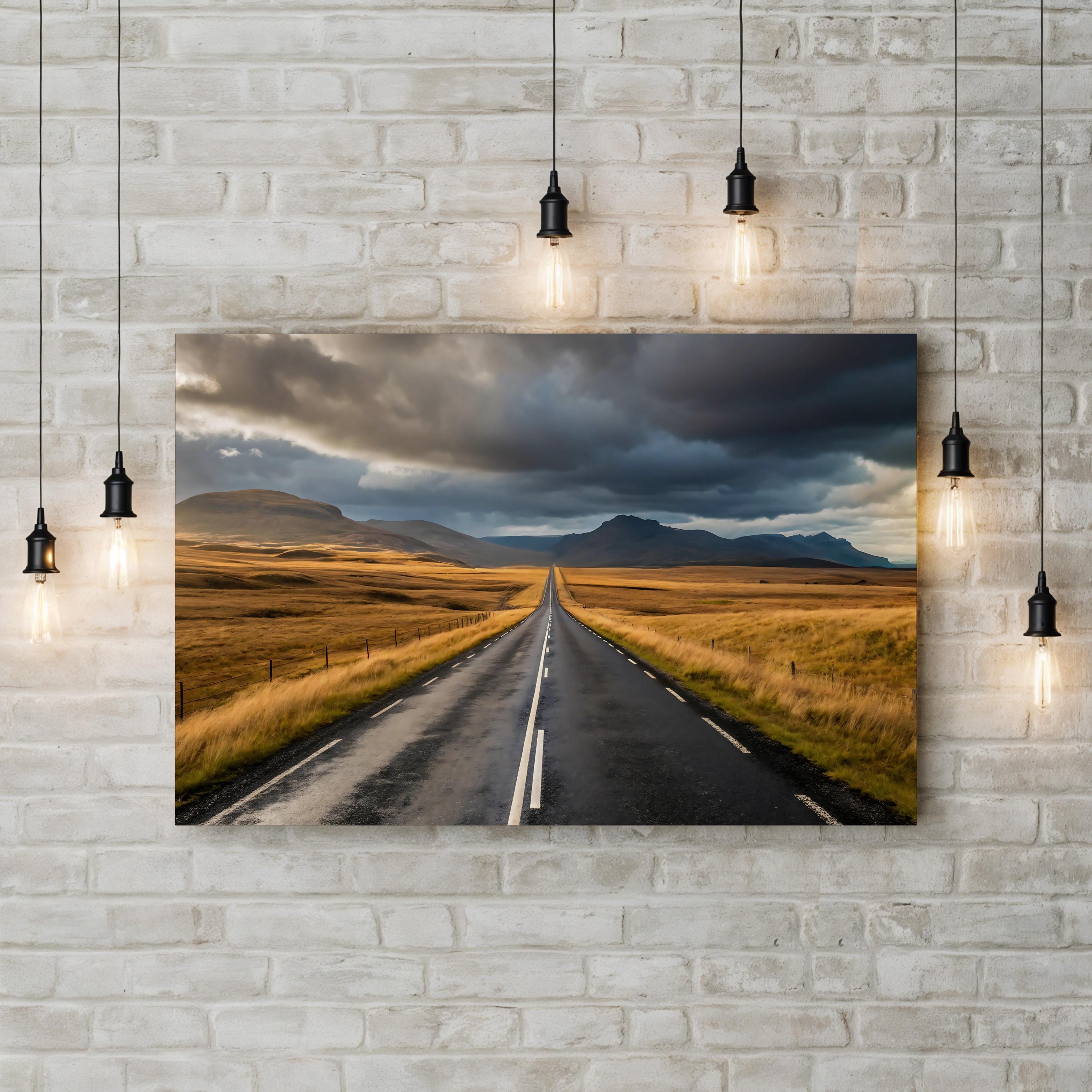 Iceland Open Road – Vintage Photography Wall Art | Scenic Landscape Canvas Print