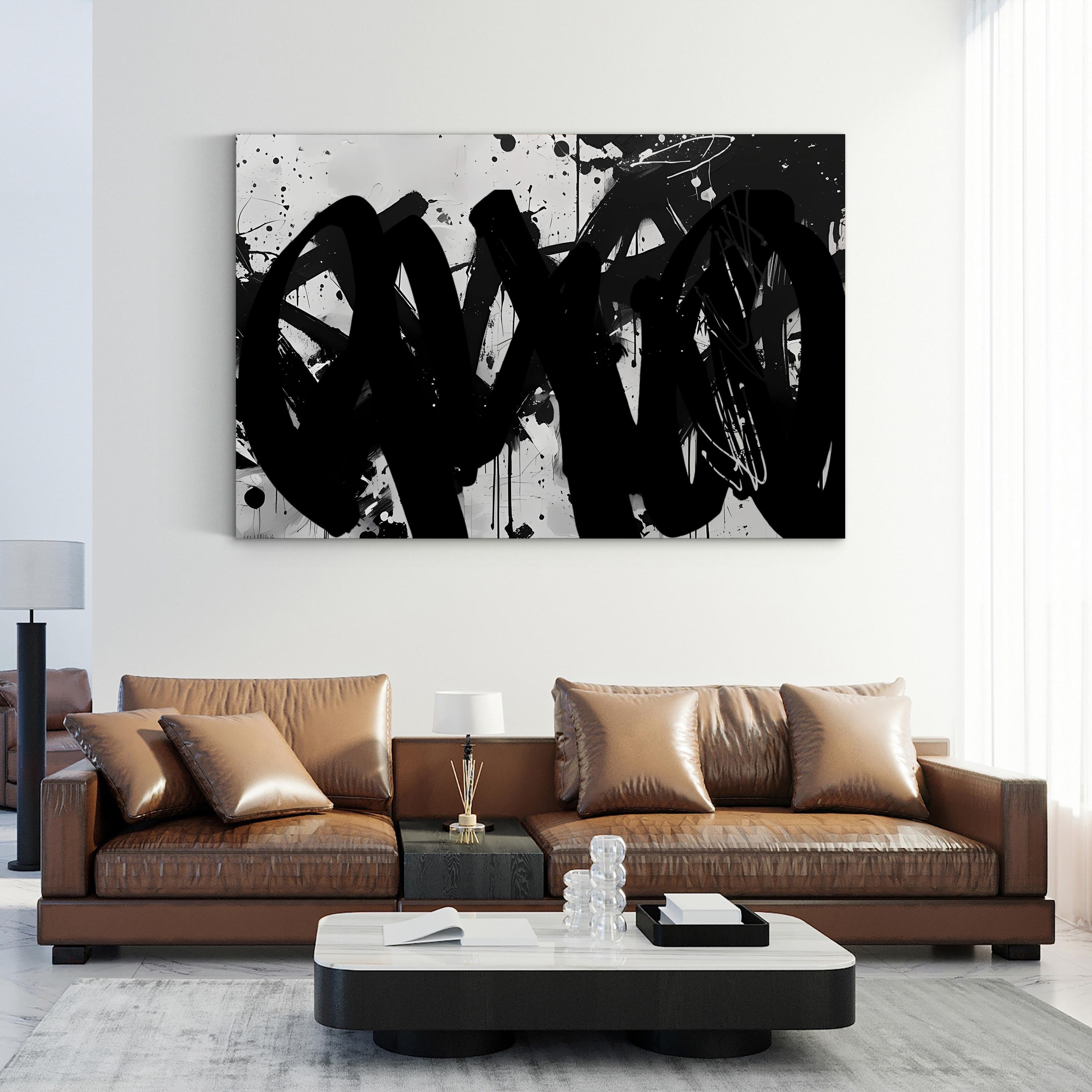 Abstract Black and White Brushwork – Period Illustration Wall Art | Modern Minimalist Canvas Print