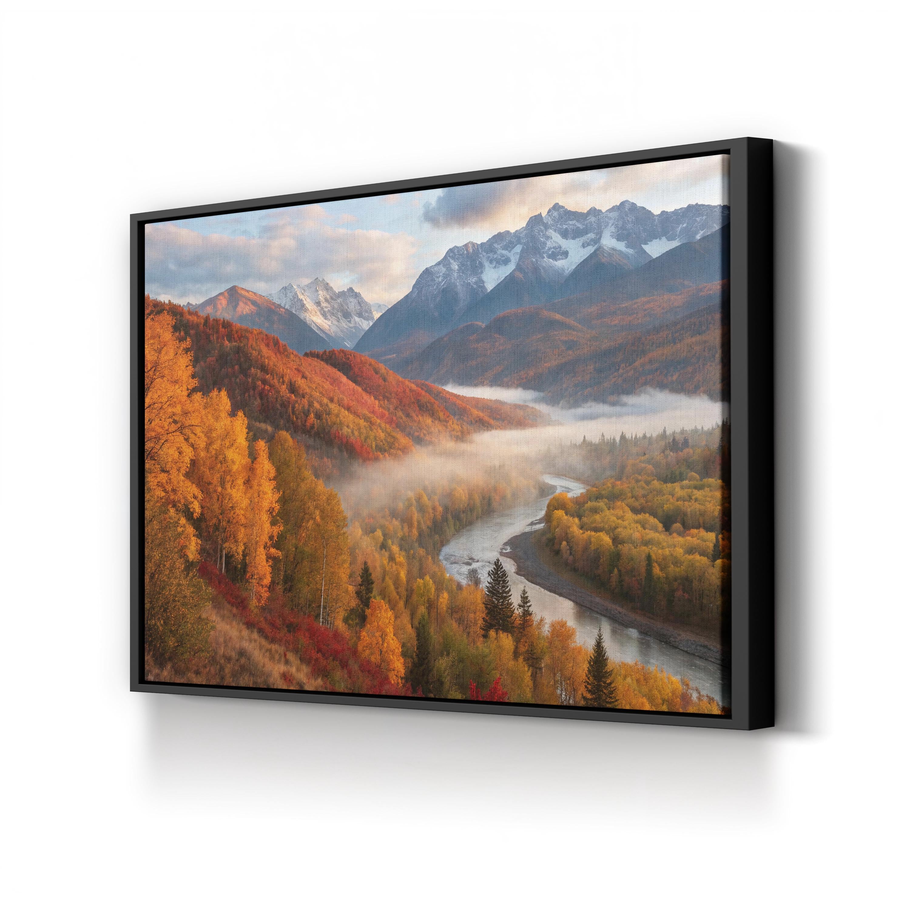 Fall Mountain River Valley – Vintage Photography Wall Art | Autumn Landscape Canvas Print