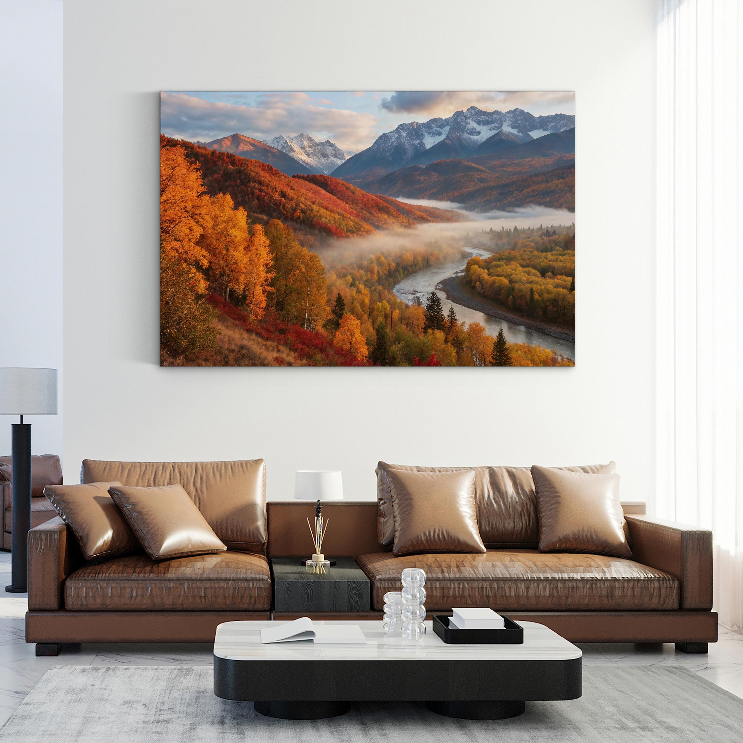 Fall Mountain River Valley – Vintage Photography Wall Art | Autumn Landscape Canvas Print