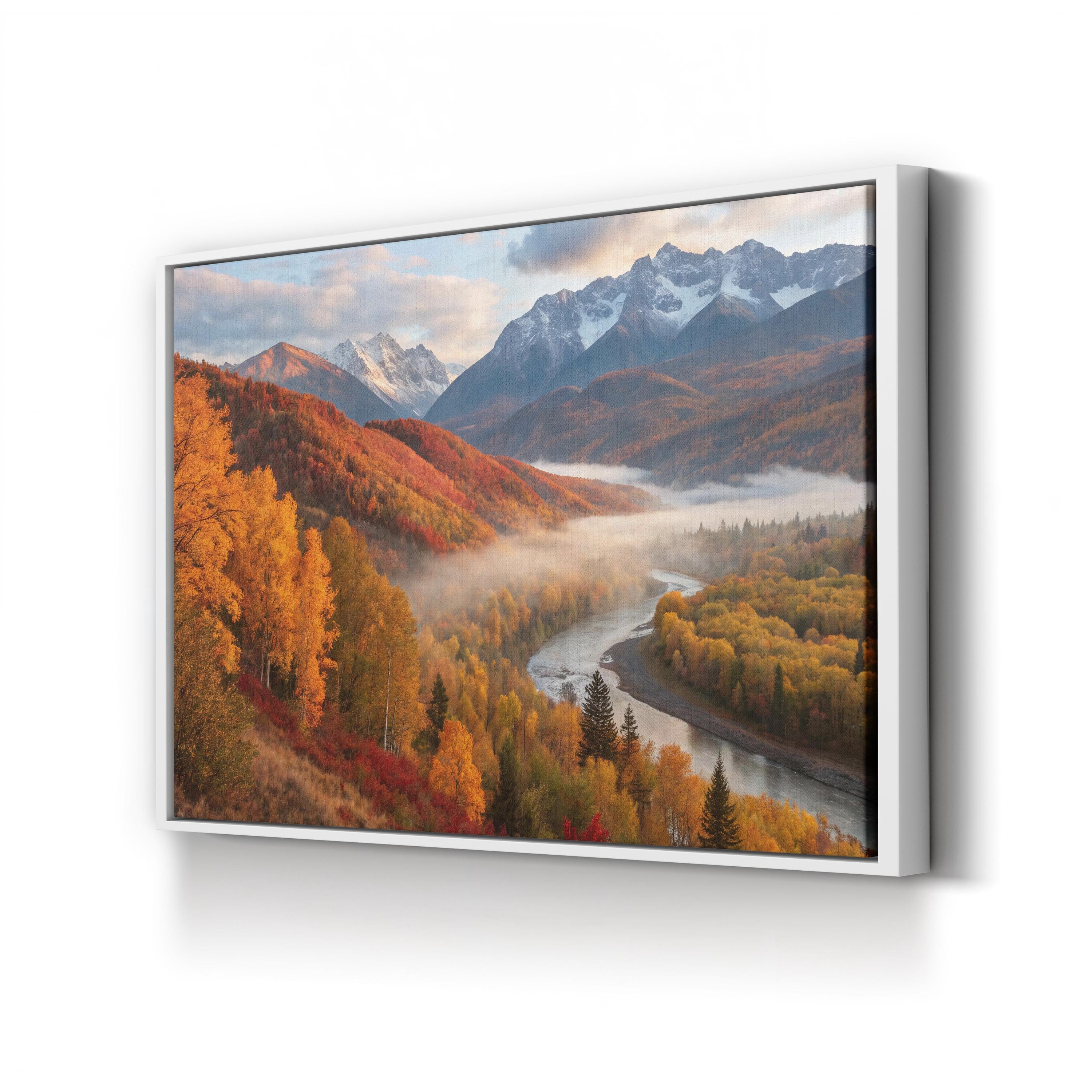 Fall Mountain River Valley – Vintage Photography Wall Art | Autumn Landscape Canvas Print