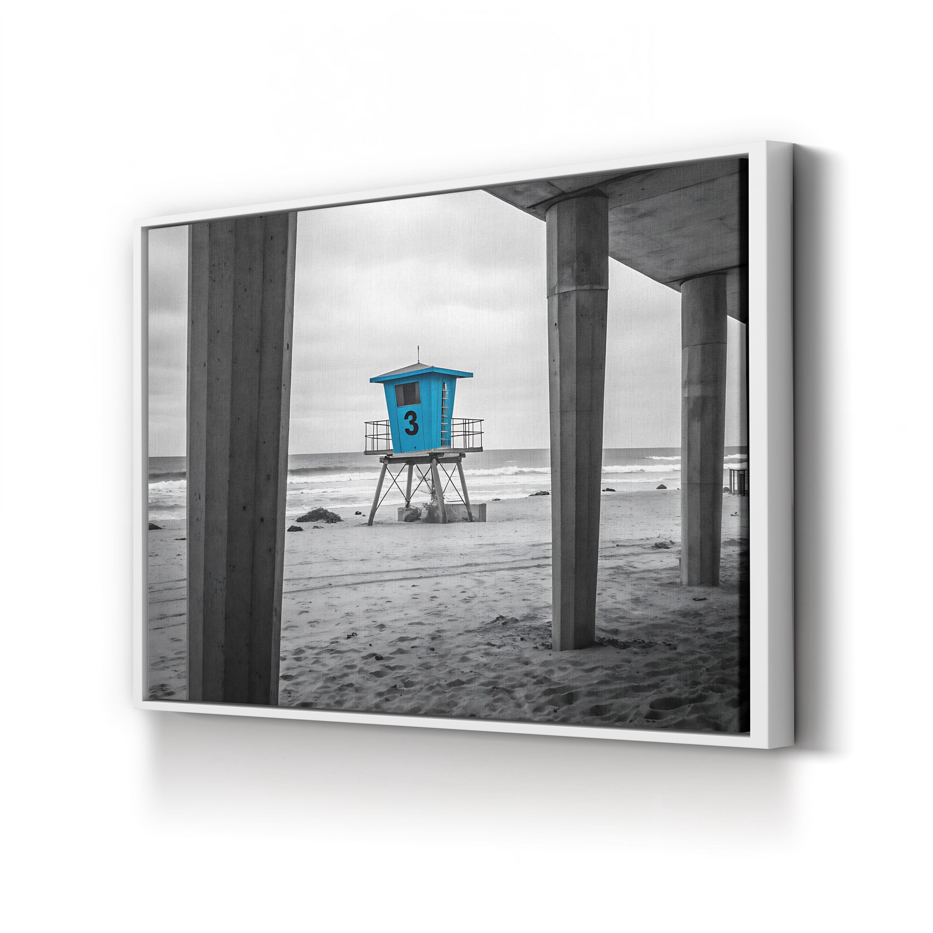 Abstract Beach with Lifeguard Tower – Period Illustration Wall Art | Coastal Canvas Print