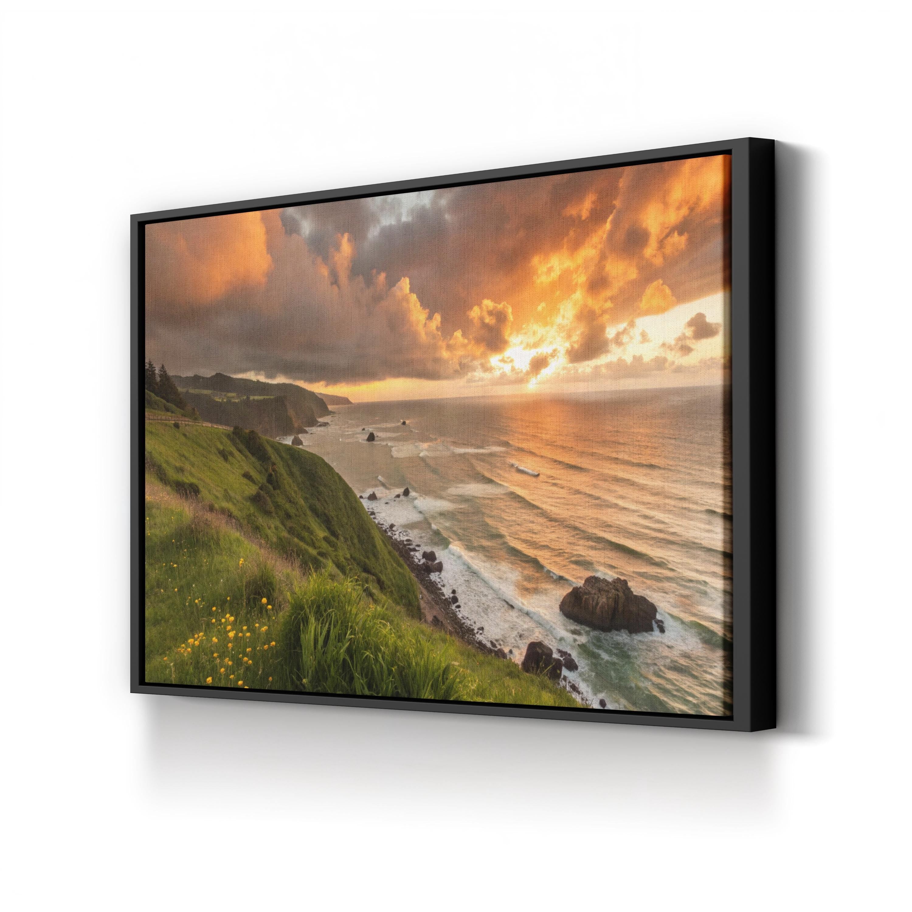 Pacifica Sunset Coastline – Vintage Photography Wall Art | Coastal Ocean Canvas Print