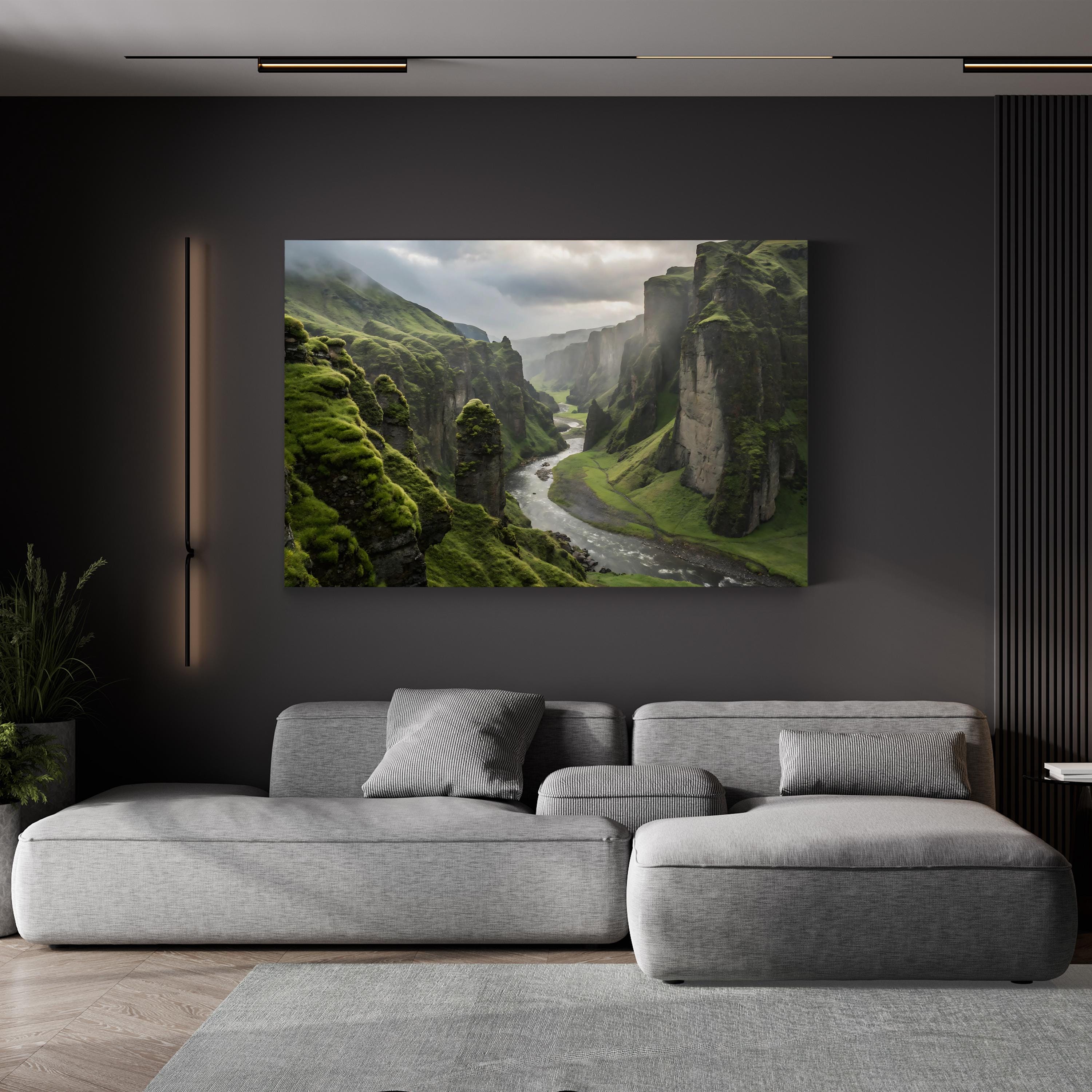 Iceland Green Canyon River – Vintage Photography Wall Art | Mountain Landscape Canvas Print