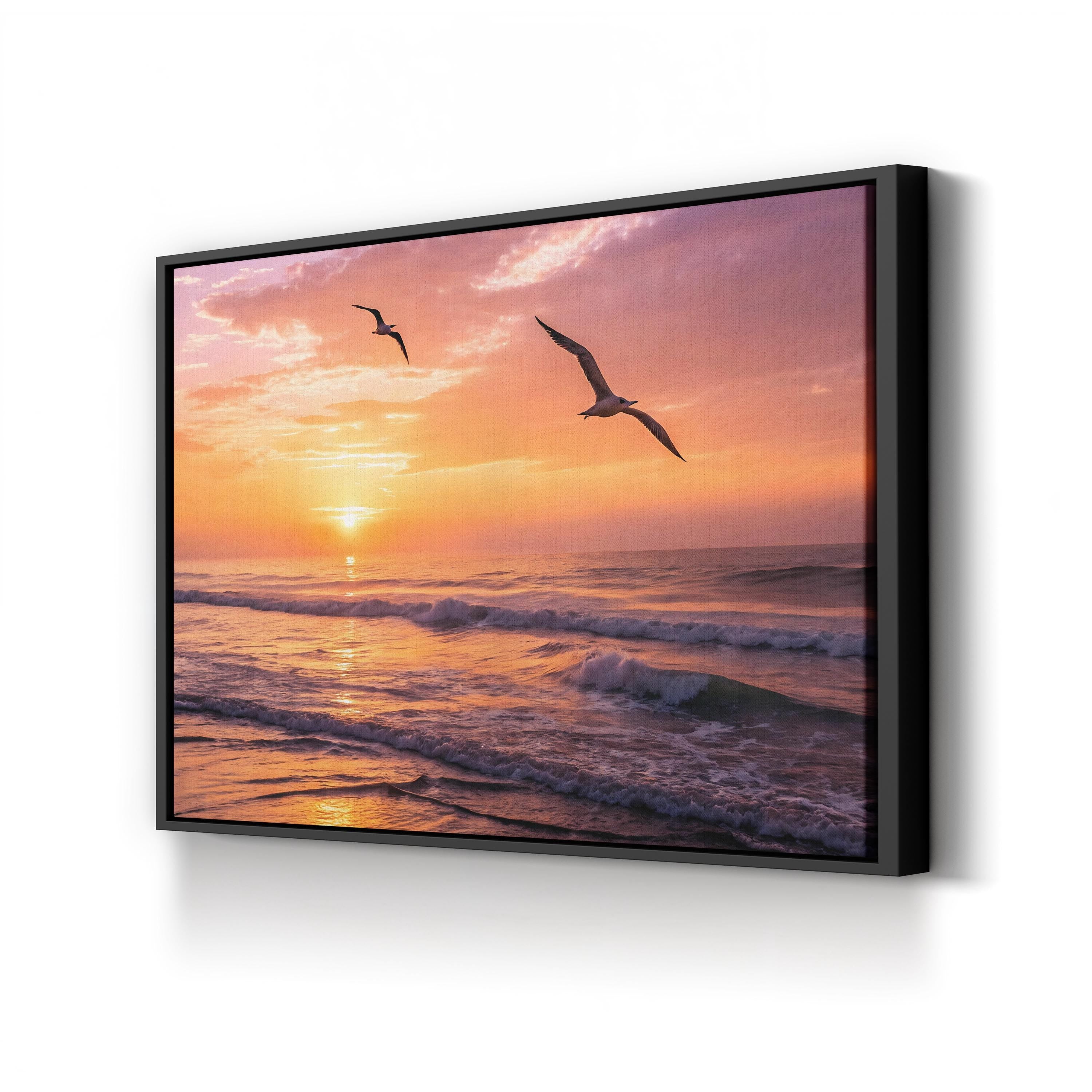 Sunset Ocean Seagulls – Vintage Photography Wall Art | Coastal Beach Canvas Print