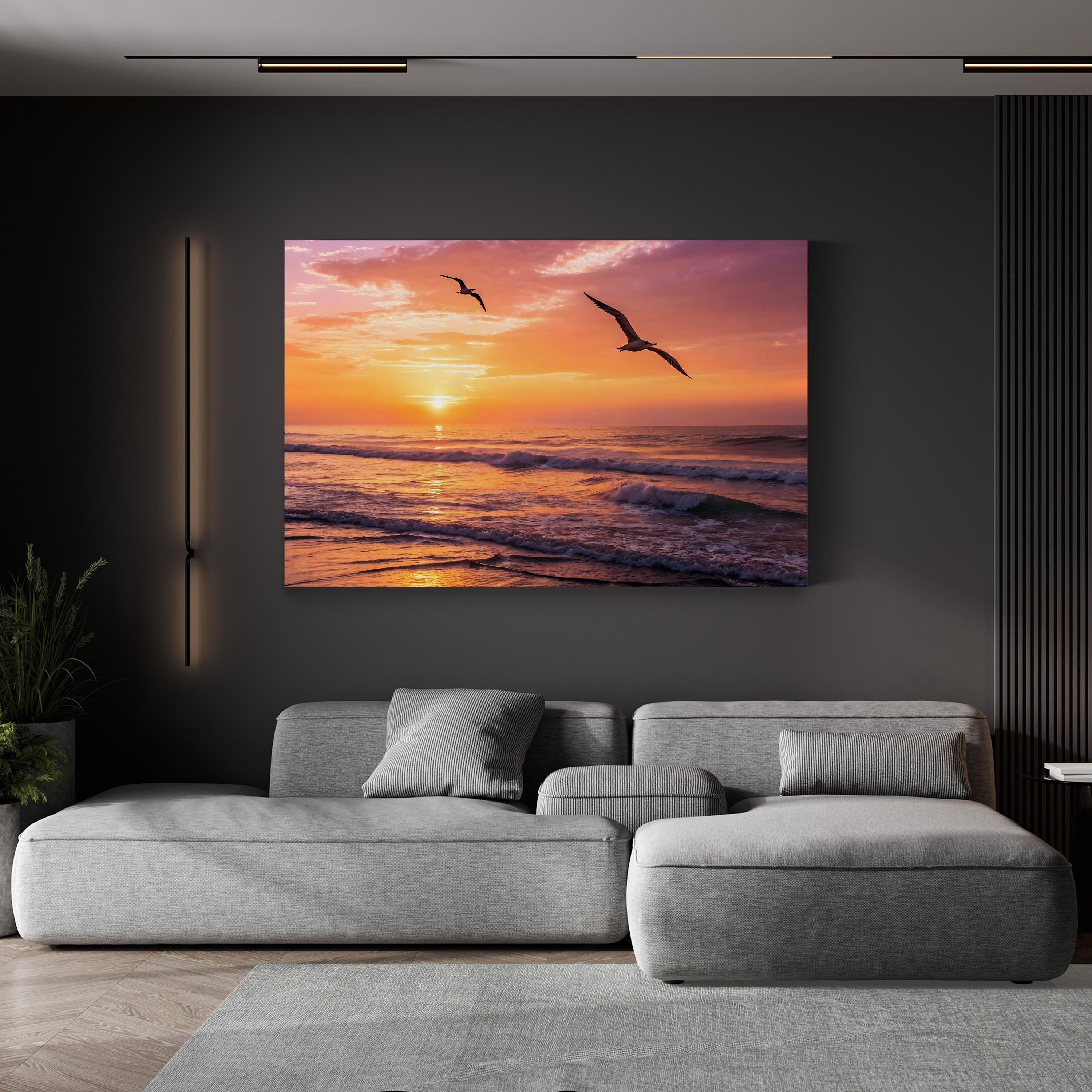 Sunset Ocean Seagulls – Vintage Photography Wall Art | Coastal Beach Canvas Print