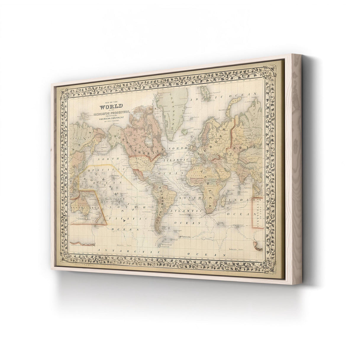 Mitchell’s Antique World Map, c. 1860 by Samuel Augustus Mitchell canvas print in Natural Frame Canvas