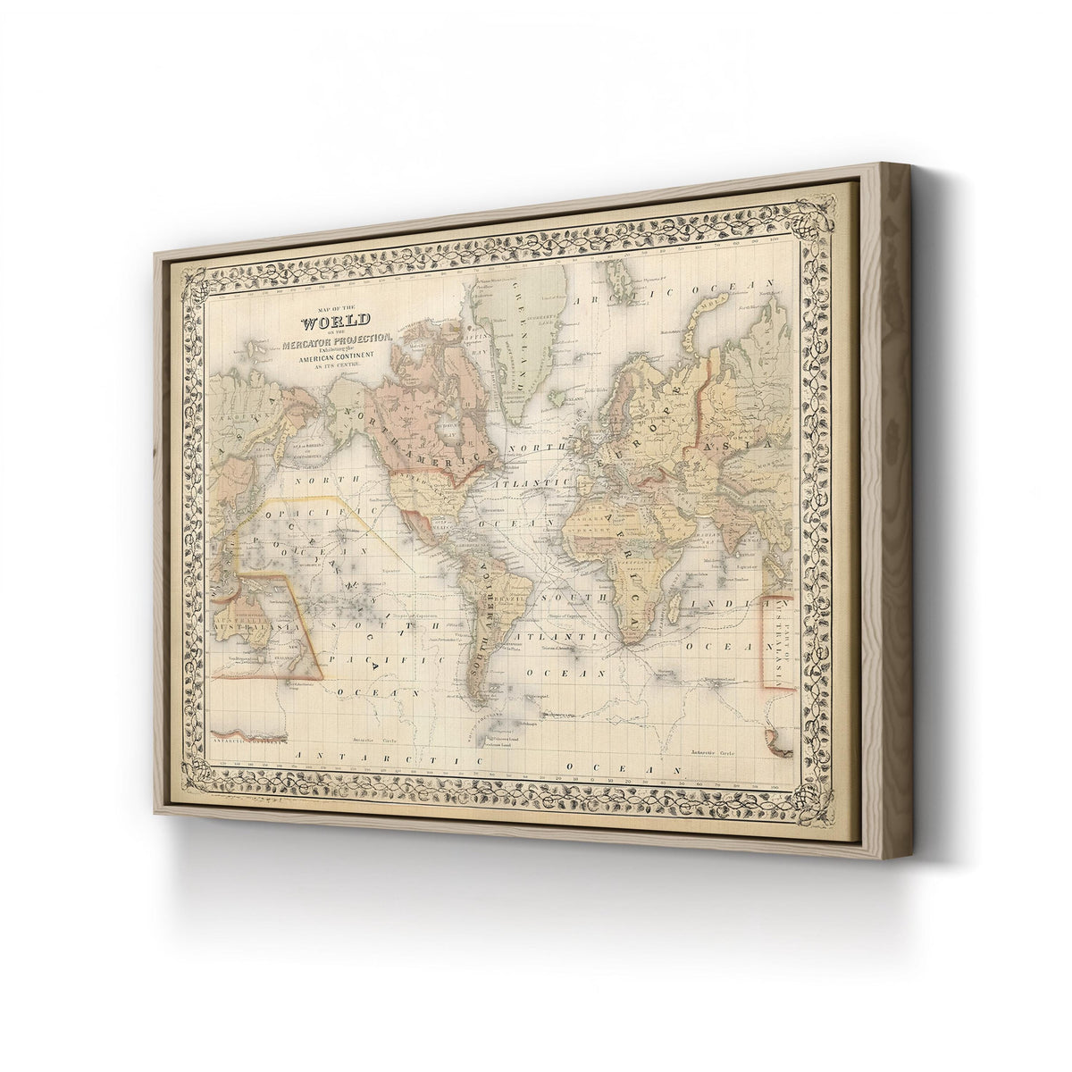 Mitchell’s Antique World Map, c. 1860 by Samuel Augustus Mitchell canvas print in Oak Framed Canvas