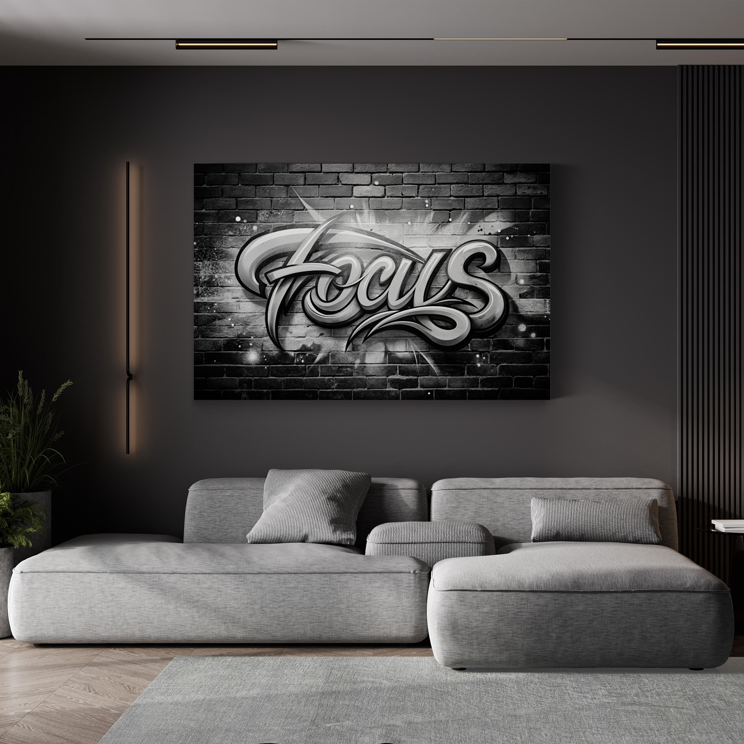 Focus Calligraphy Canvas Art – Black and White Motivational Print