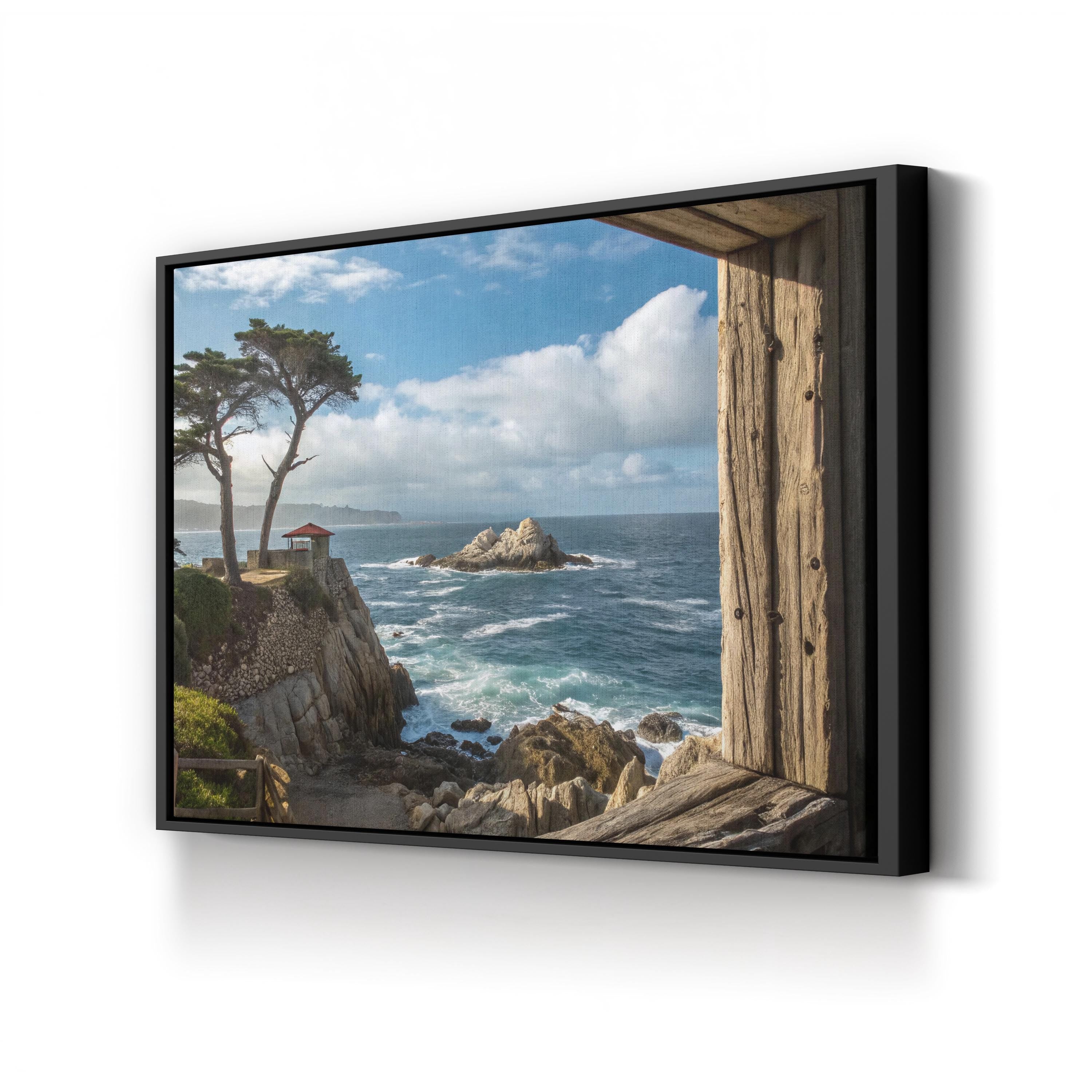 Coastal Window Ocean View – Vintage Photography Wall Art | Rustic Beach Canvas Print