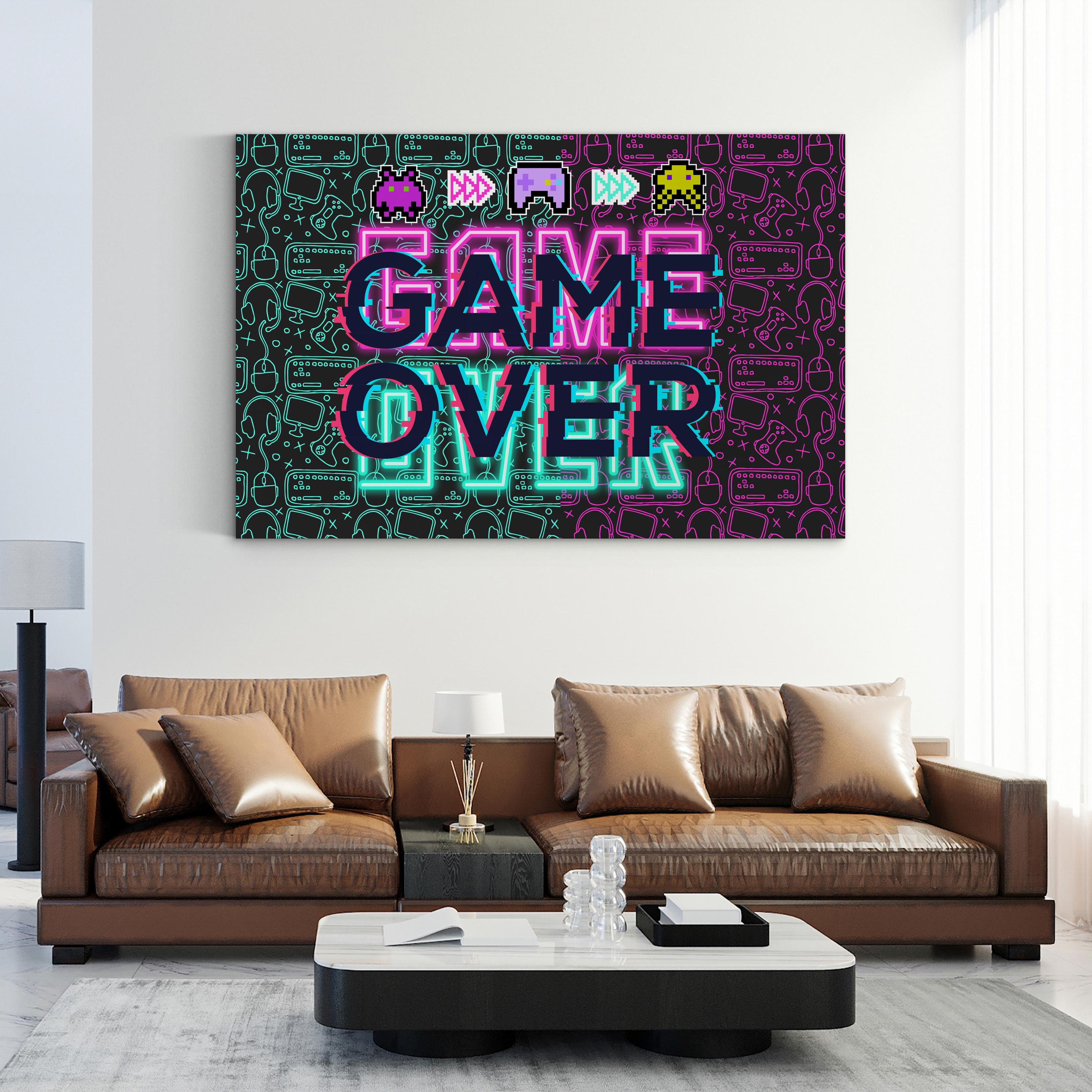 Retro Neon “Game Over” Canvas Wall Art | Vintage Arcade Typography Print