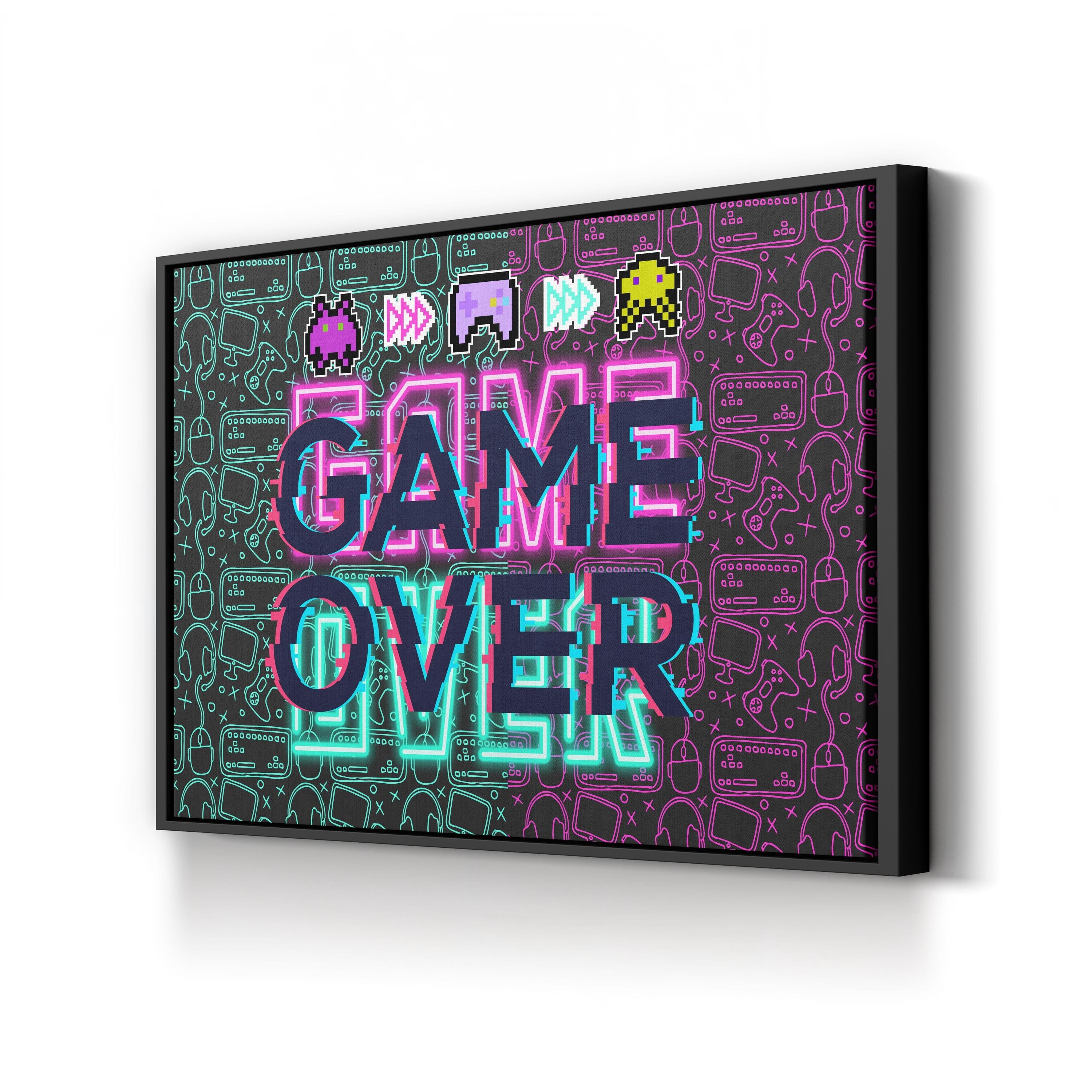 Retro Neon “Game Over” Canvas Wall Art | Vintage Arcade Typography Print