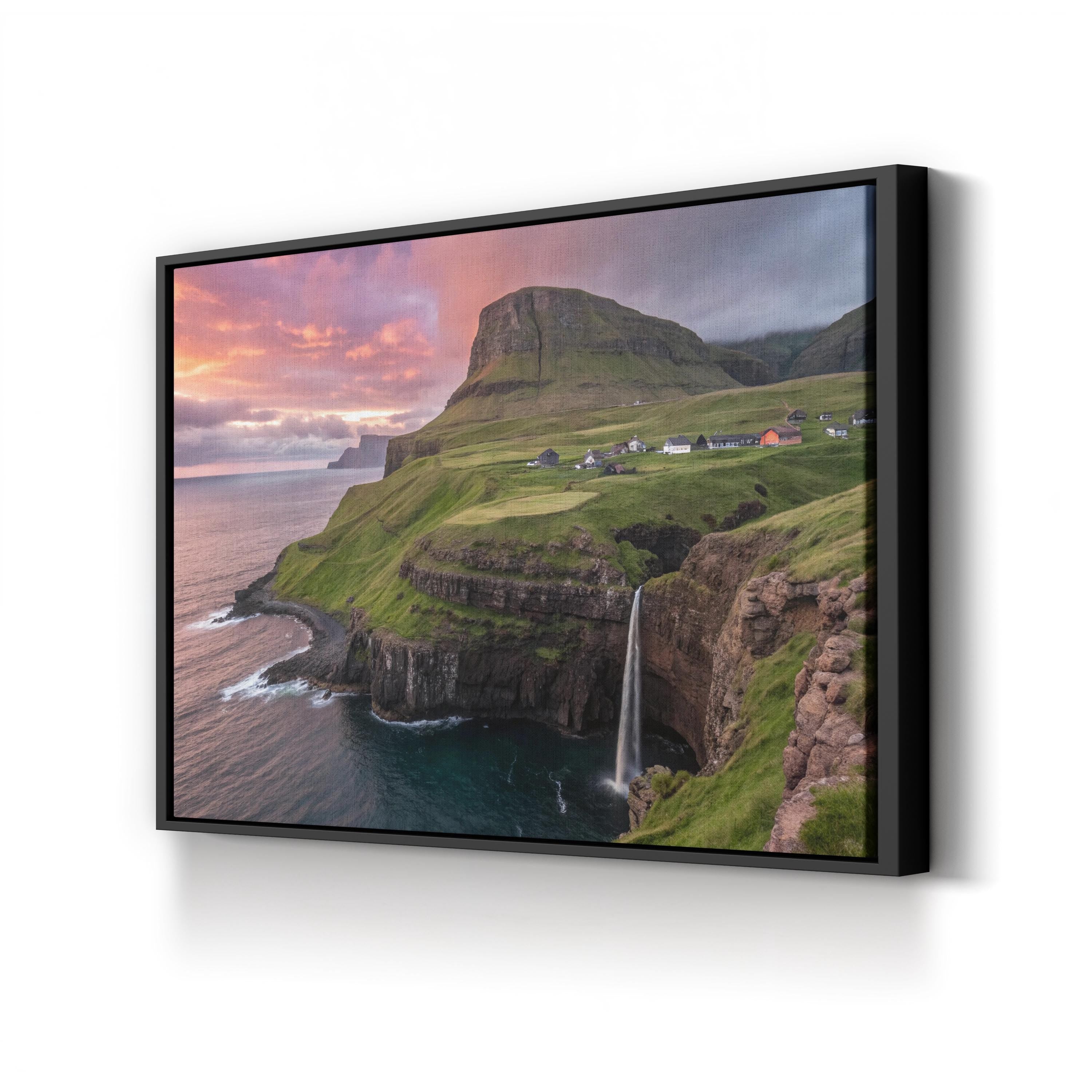 Gasadalur Sunset Iceland – Vintage Photography Wall Art | Mountain Landscape Canvas Print