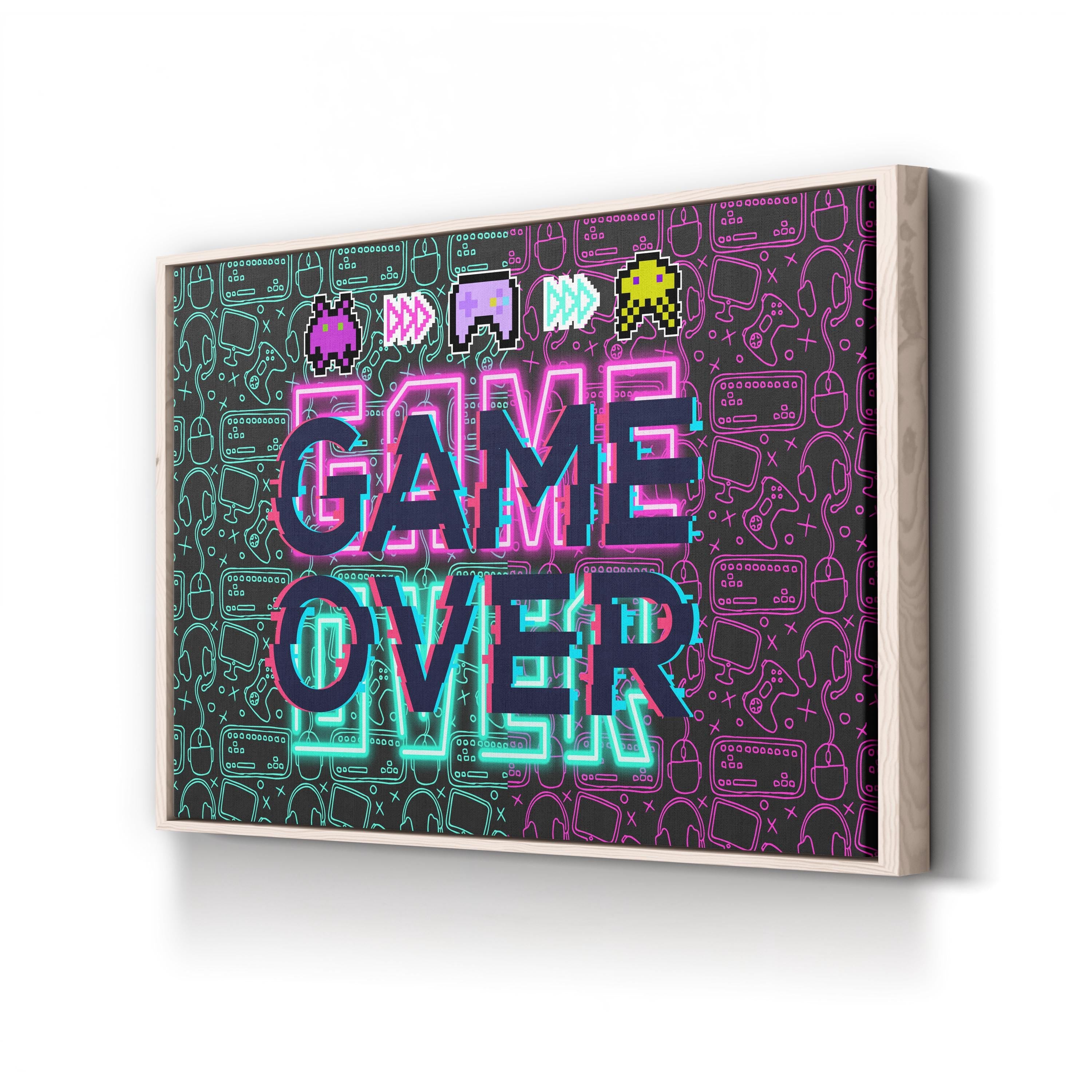 Retro Neon “Game Over” Canvas Wall Art | Vintage Arcade Typography Print