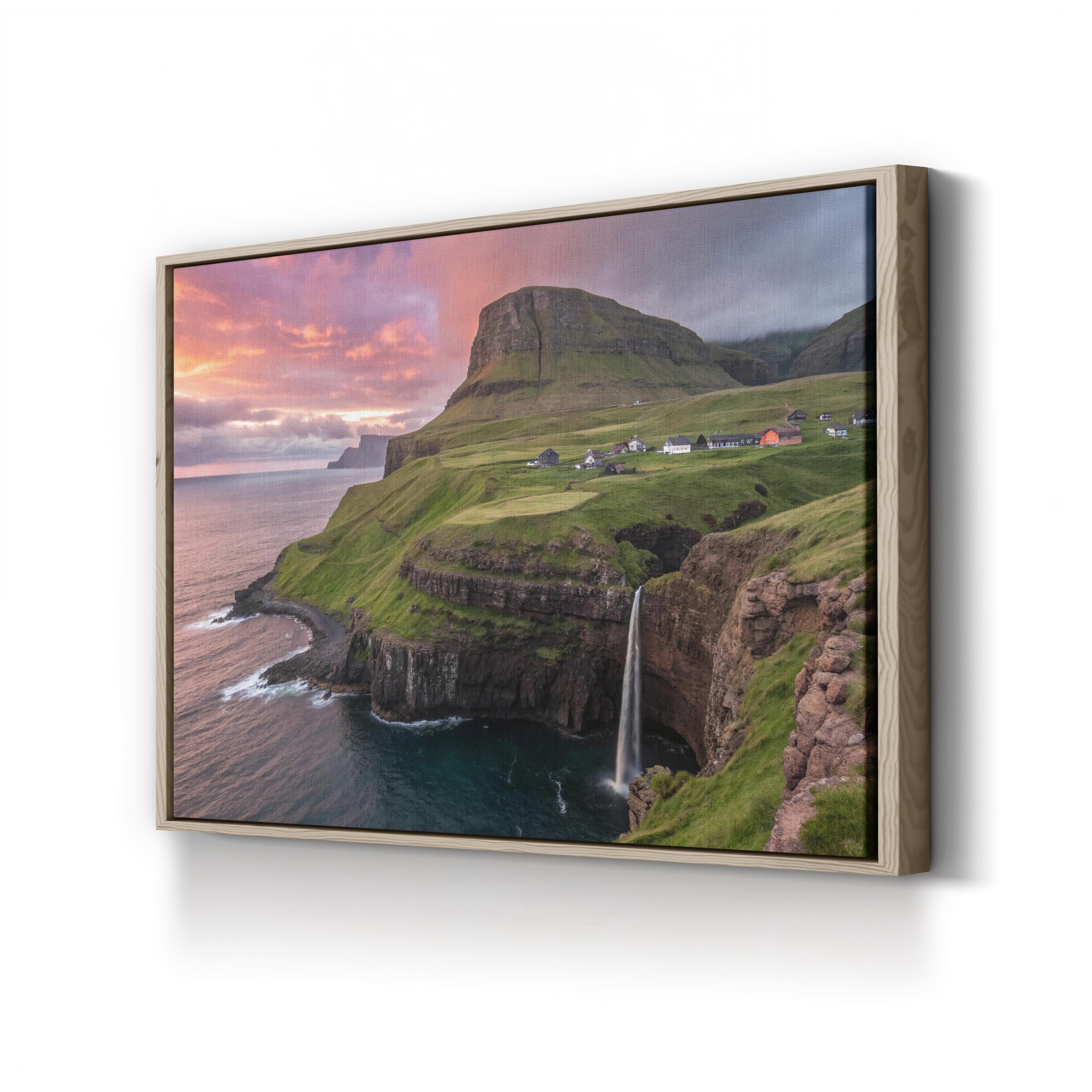 Gasadalur Sunset Iceland – Vintage Photography Wall Art | Mountain Landscape Canvas Print