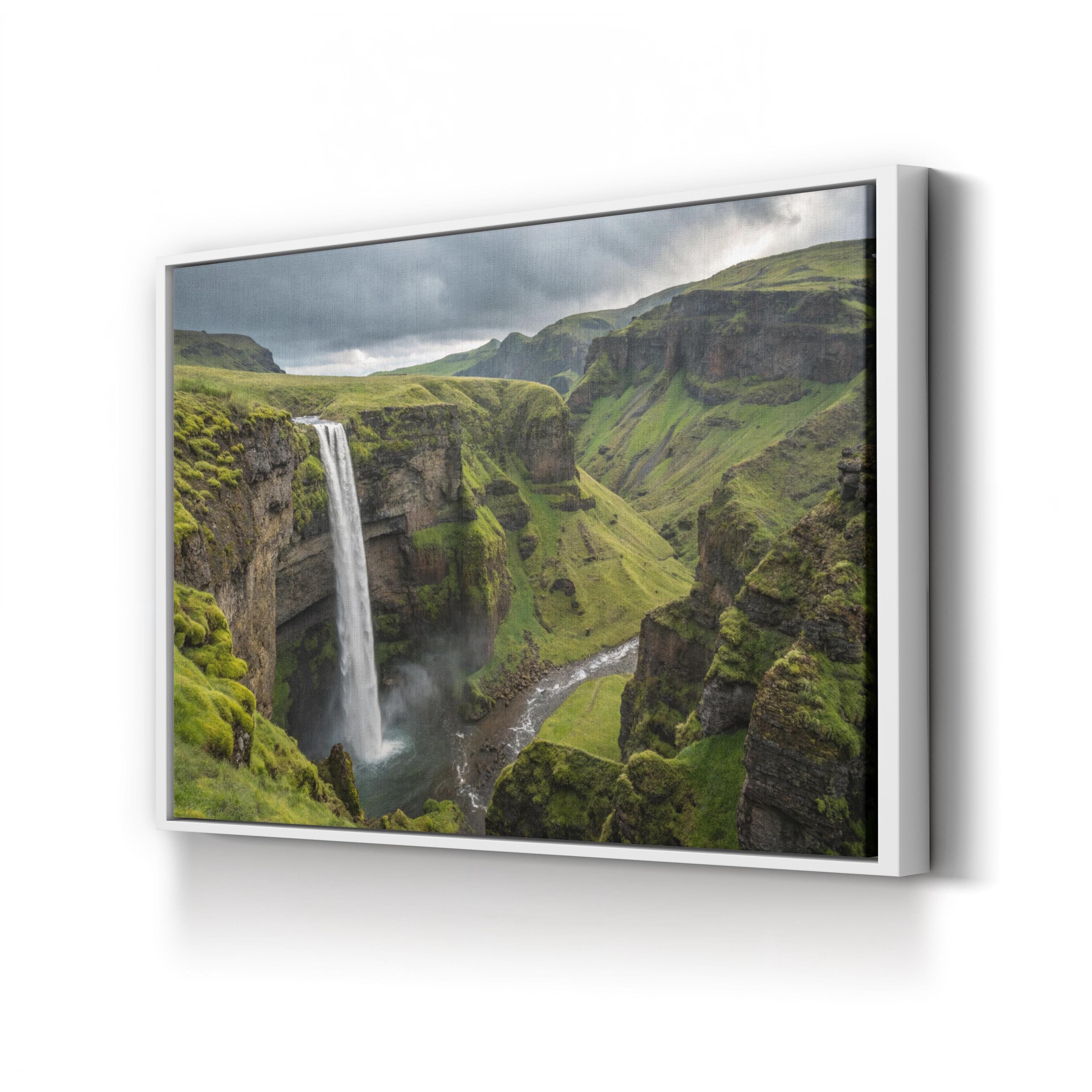Glymur Waterfall Iceland – Vintage Photography Wall Art | Green Canyon Canvas Print