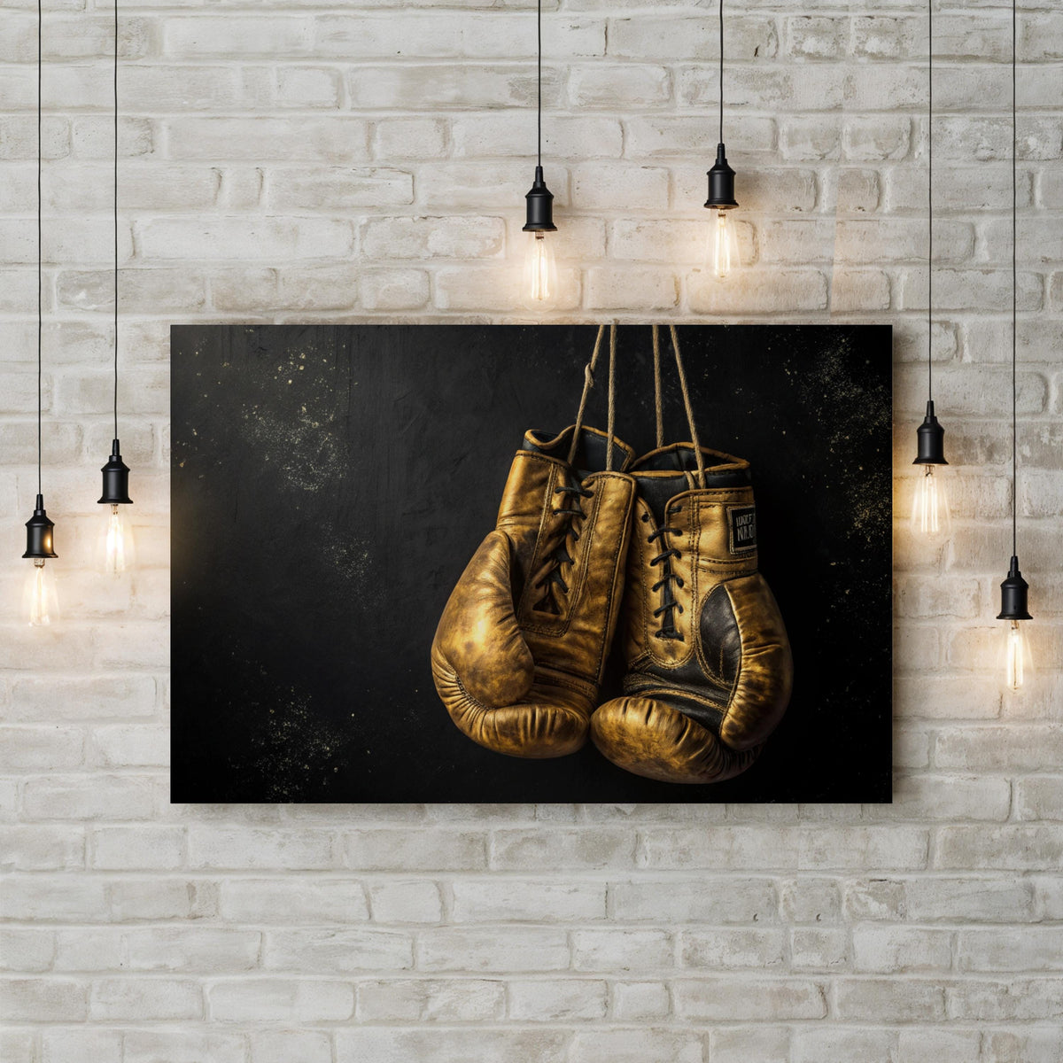 Golden Boxing Gloves Still Life canvas print, Standard unframed