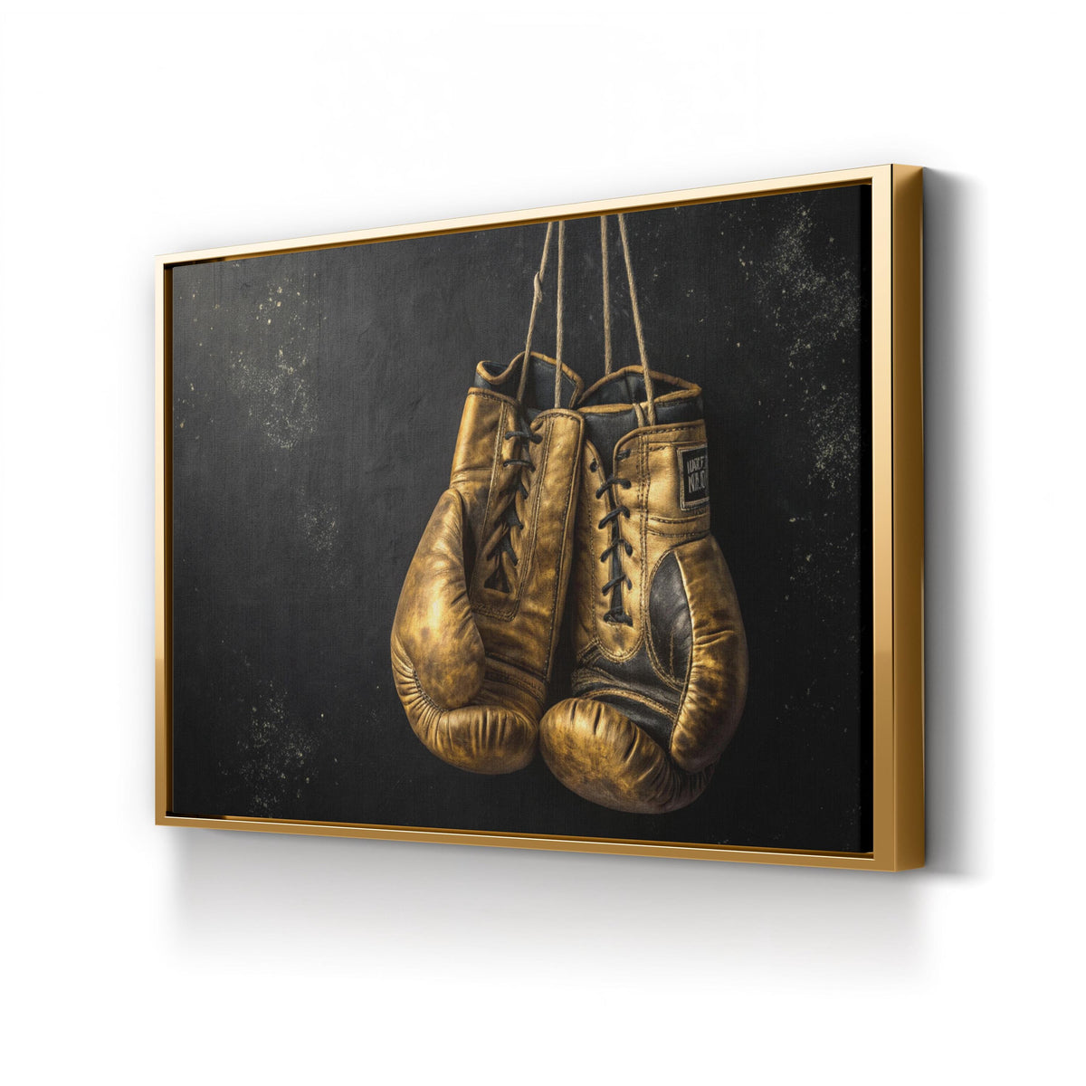 Golden Boxing Gloves Still Life canvas print in Gold frame