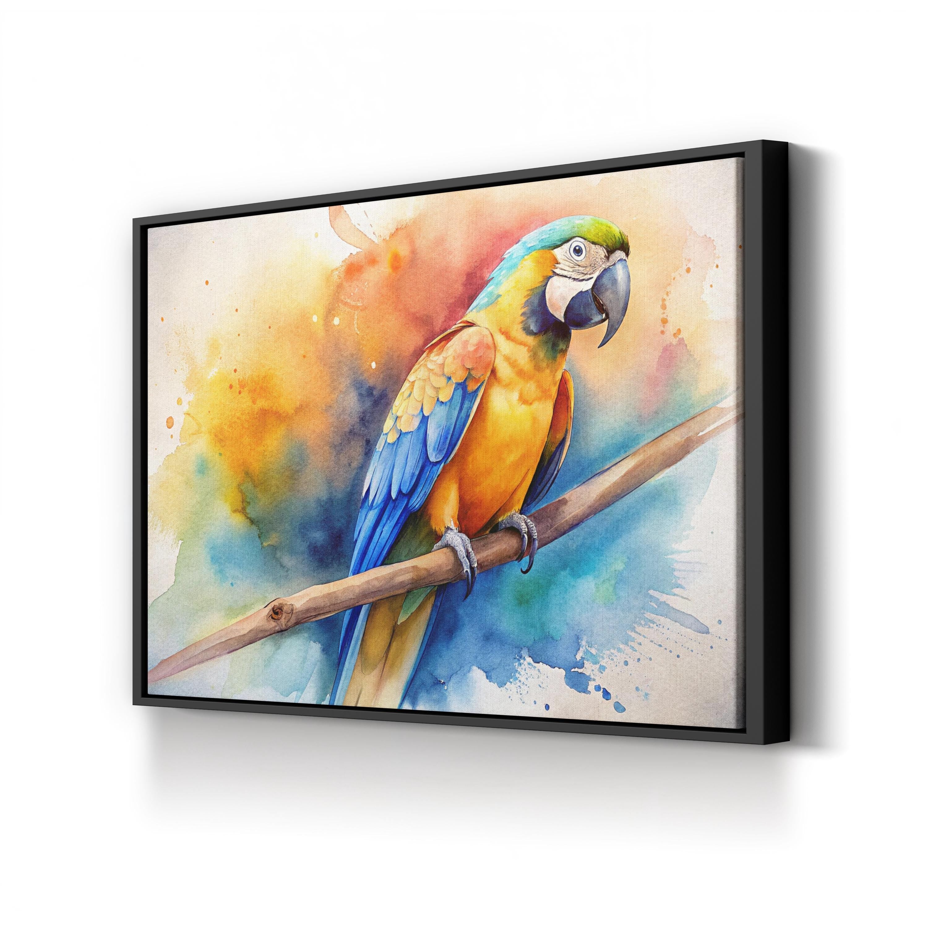 Golden Macaw Watercolor Canvas Print: Framed Parrot Wall Art